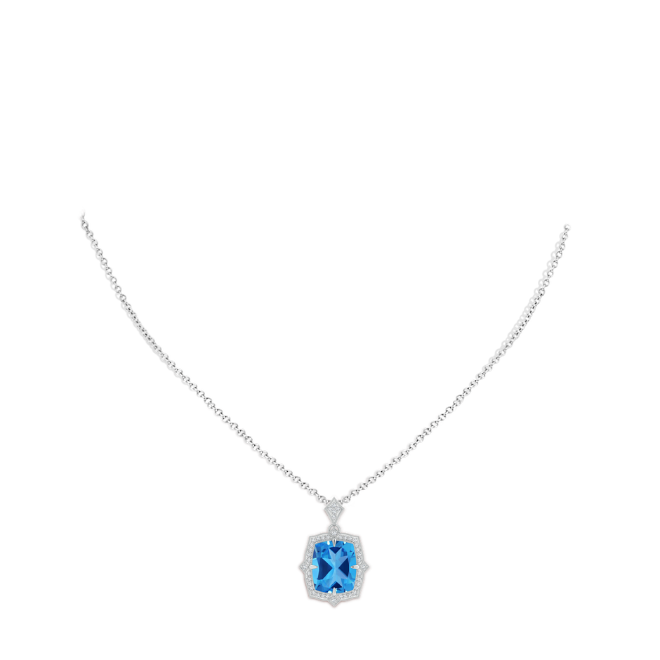 GIA Certified Antique Style Swiss Blue Topaz Pendant with Diamond Halo