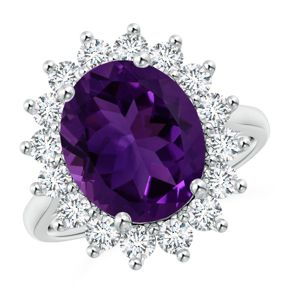 GIA Certified Oval Amethyst Ring with Floral Halo