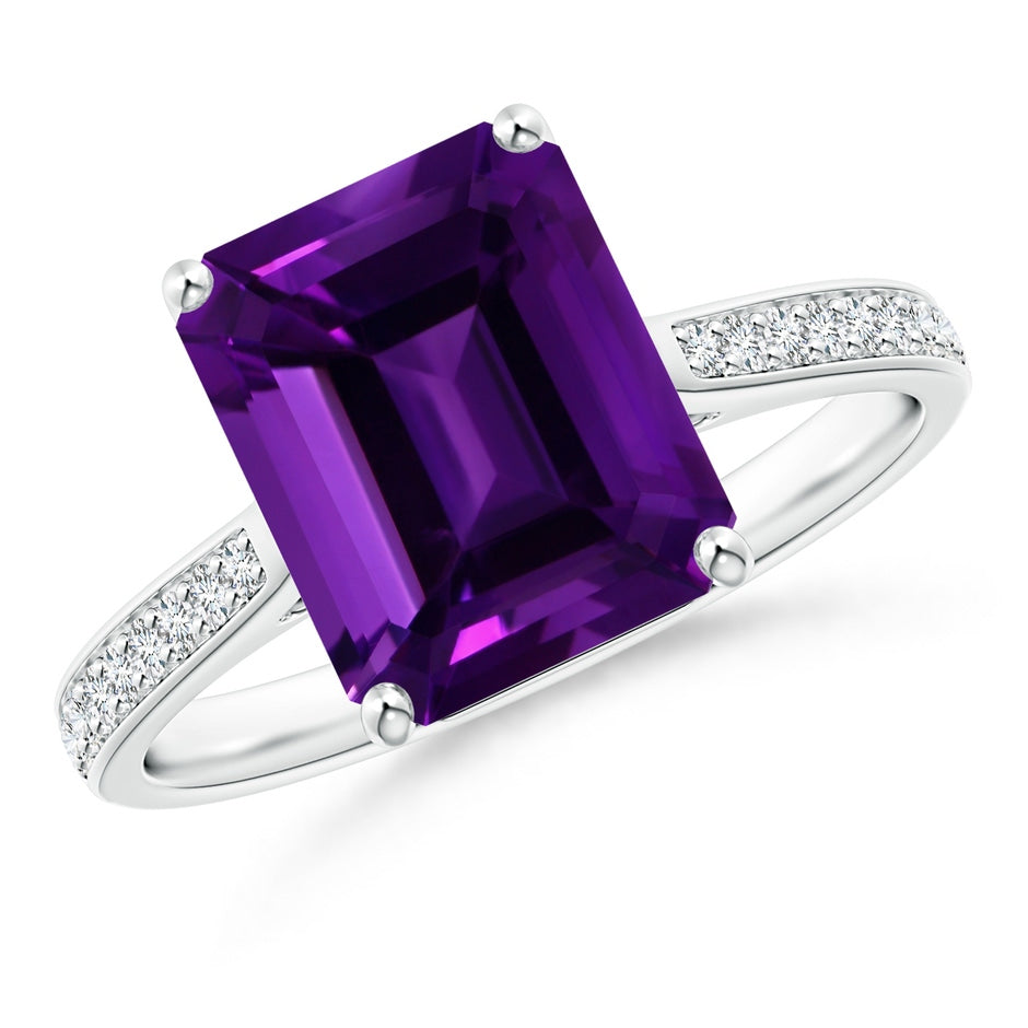 GIA Certified Emerald-Cut Amethyst Cocktail Ring with Diamond Accents