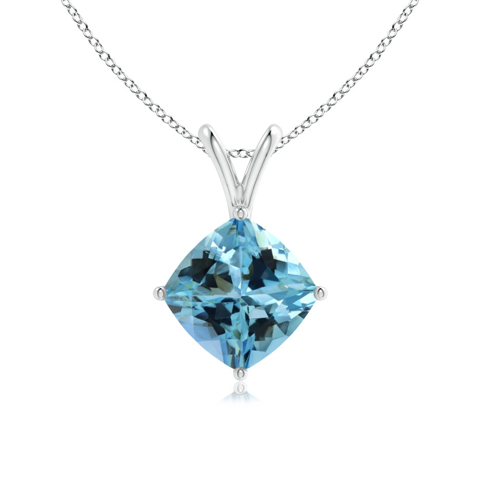 Sideways GIA Certified Cushion Aquamarine Solitaire Pendant