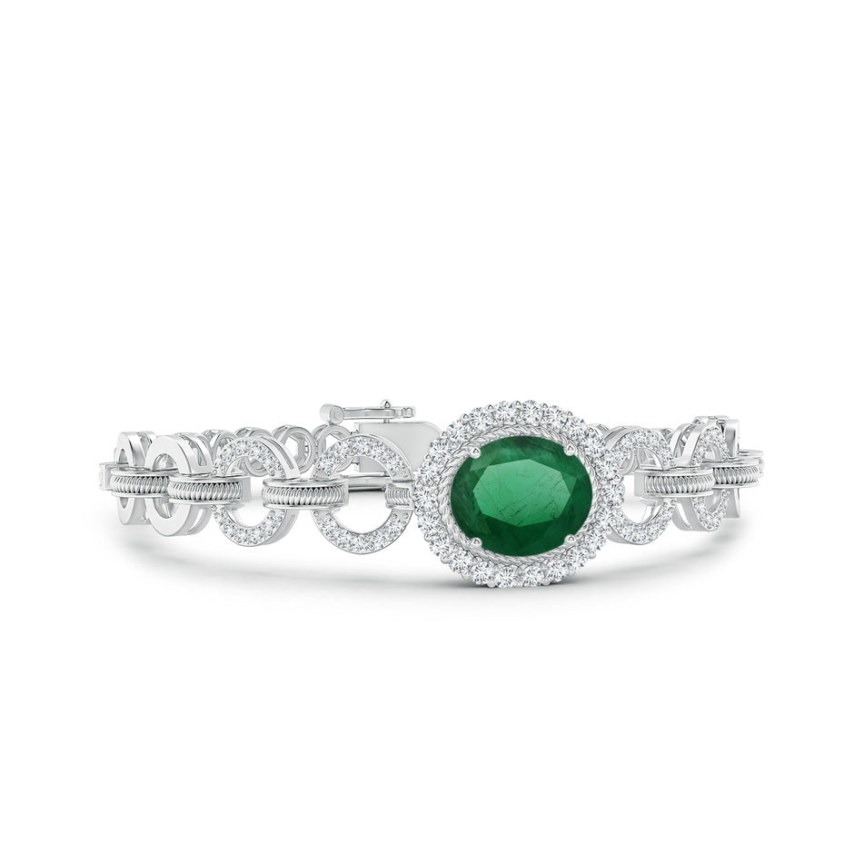 GIA Certified East-West Oval Emerald Stackable Halo Bracelet