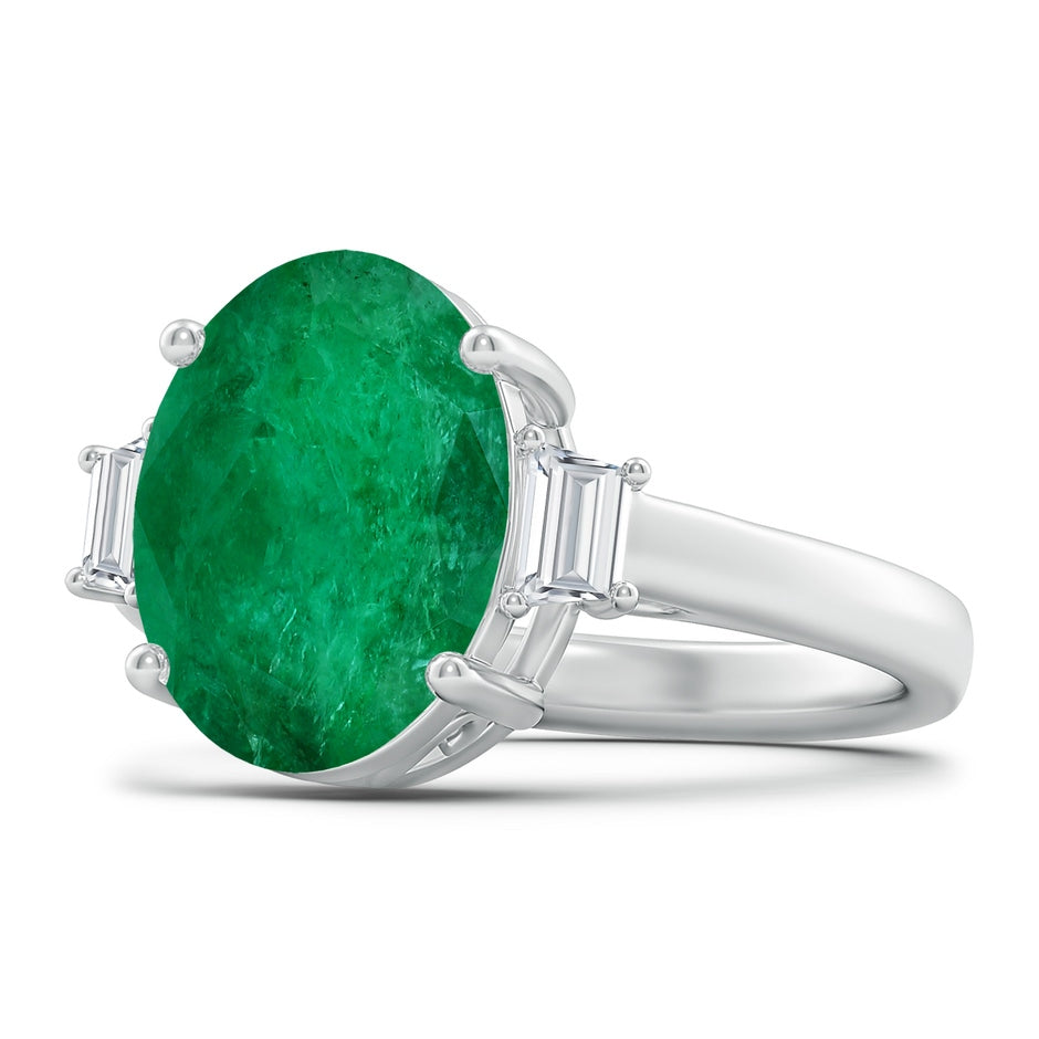 Classic GIA Certified Oval Emerald Solitaire Ring With Fancy Diamonds