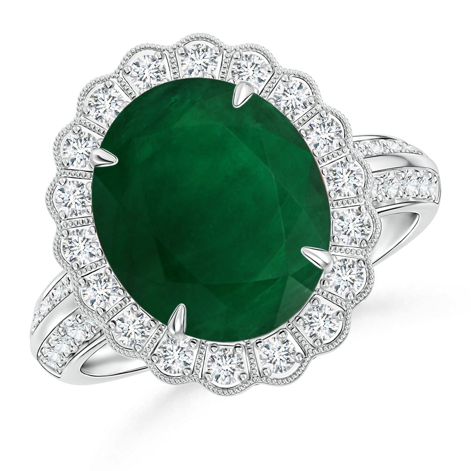 GIA Certified Emerald Cocktail Ring with Diamond Floral Halo