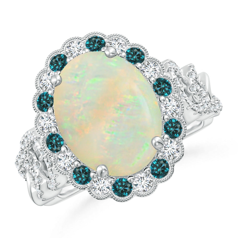 GIA Certified Oval Opal Ring with Blue & White Diamonds