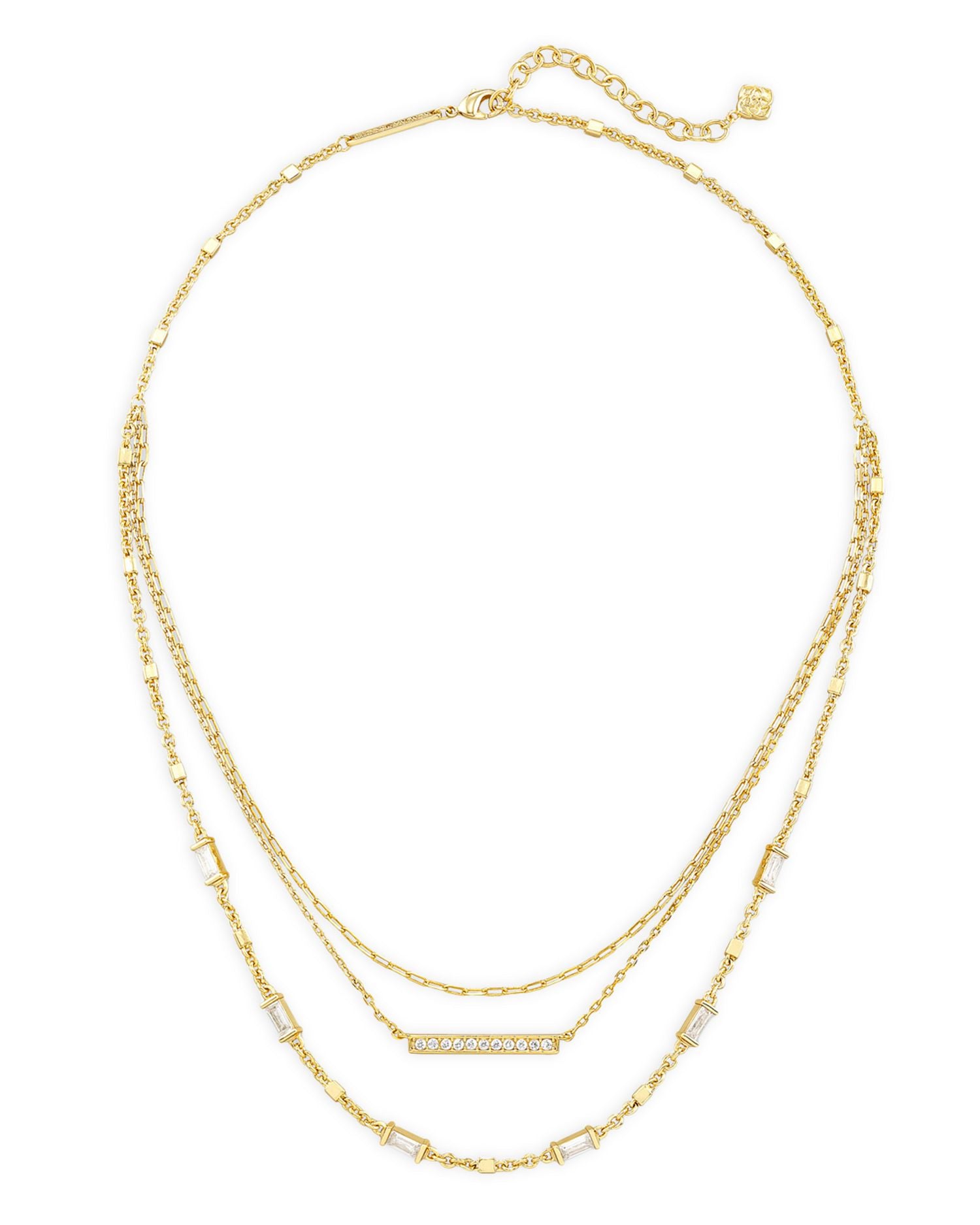 Addison Pavé Bar & Baguette Cubic Zirconia Layered Necklace in 14K Gold Plated, 16'-18'