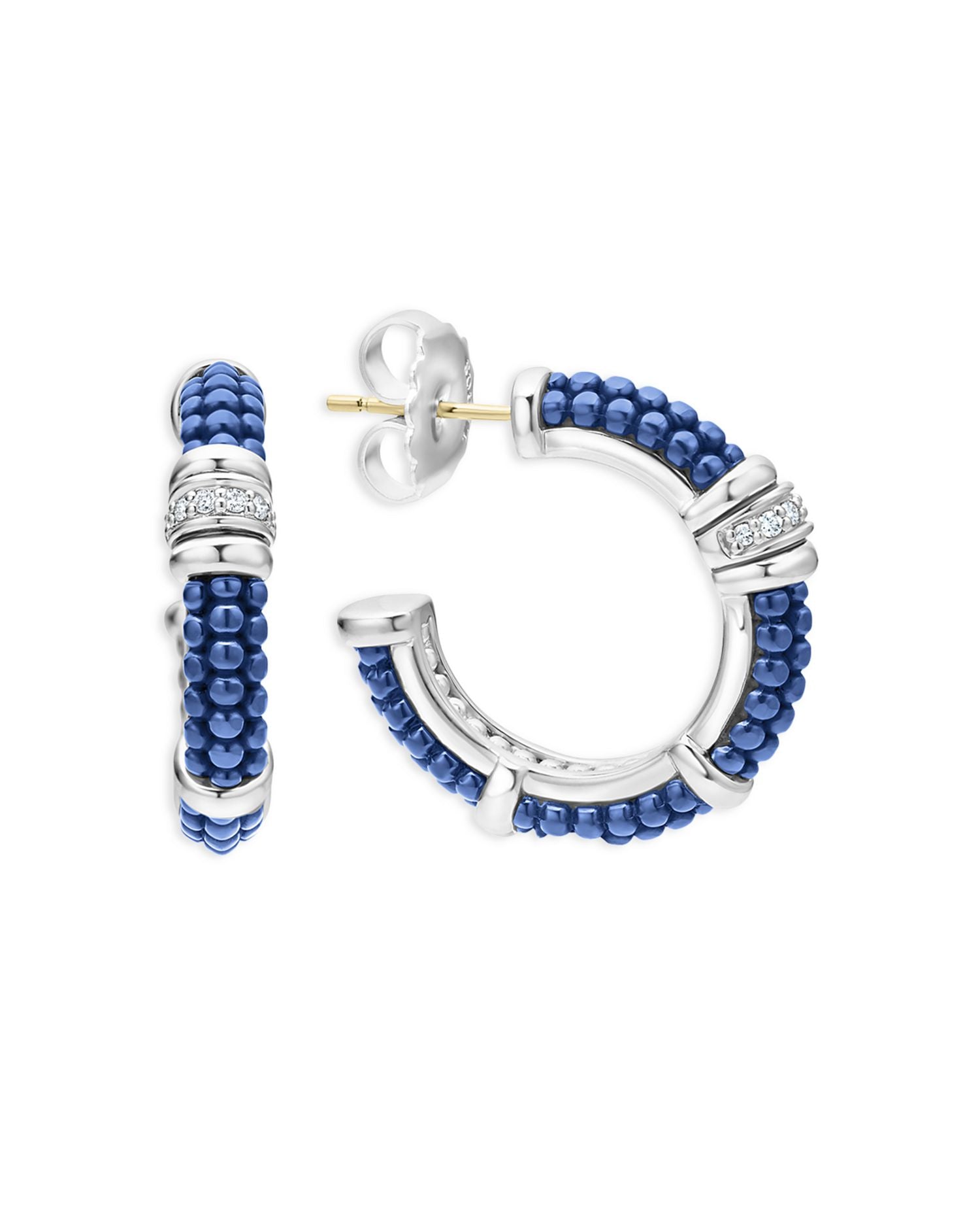 Sterling Silver Ultramarine Bead & Diamond Hoop Earrings