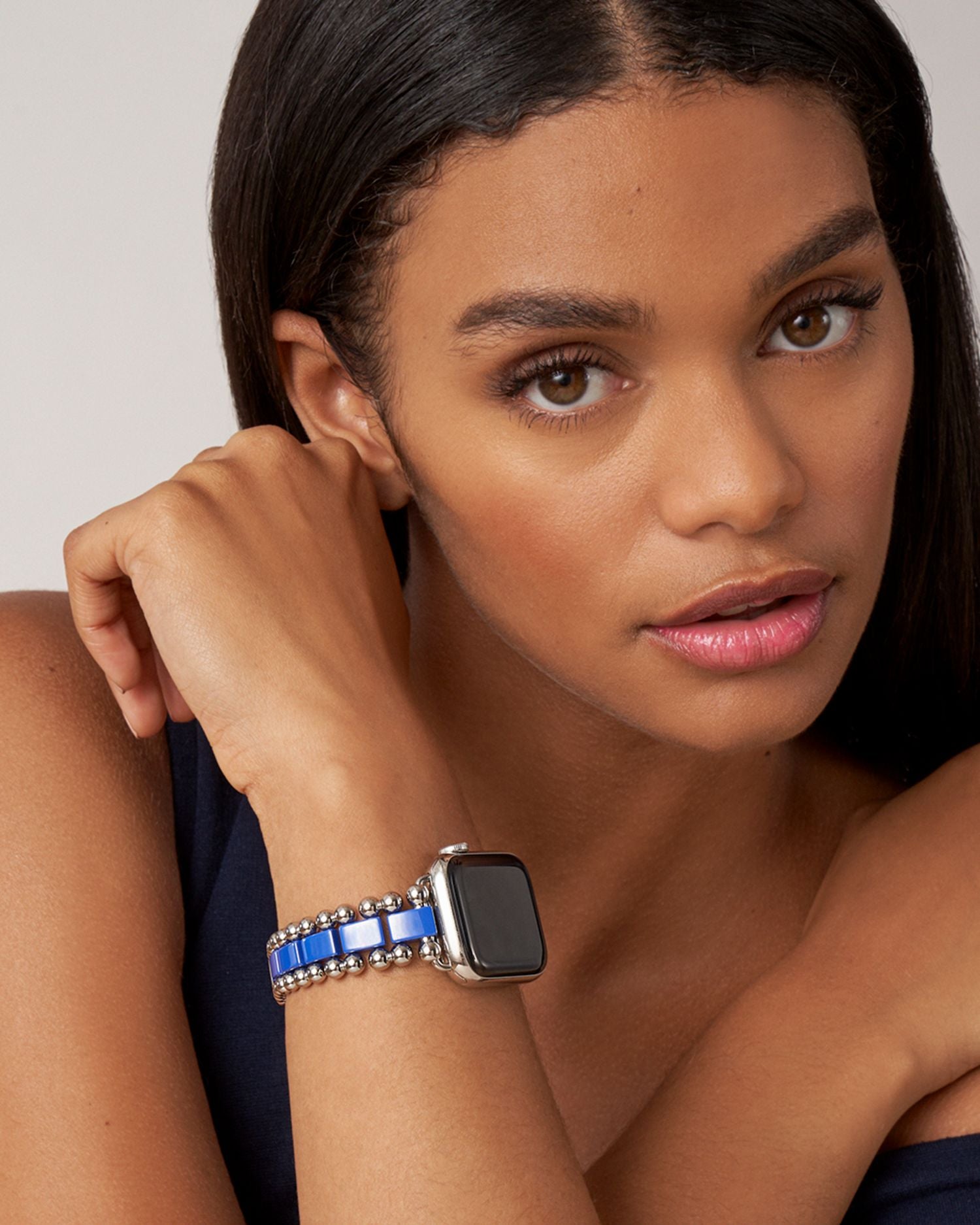 Stainless Steel & Ultramarine Ceramic Apple® Smart Watchband Bracelet