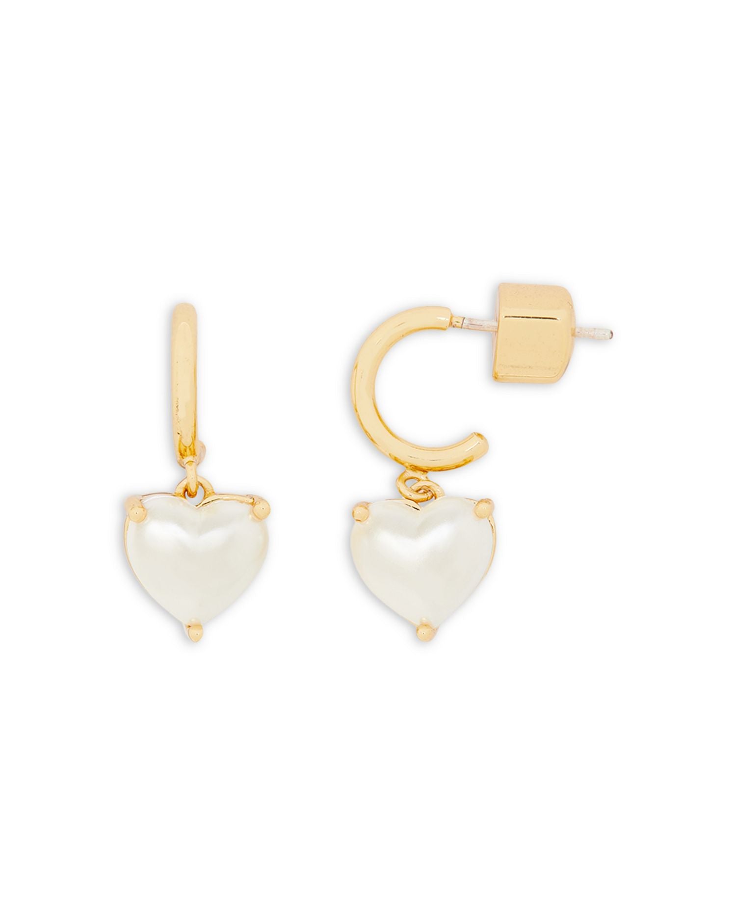 My Love Imitation Pearl Heart Charm Huggie Hoop Earrings