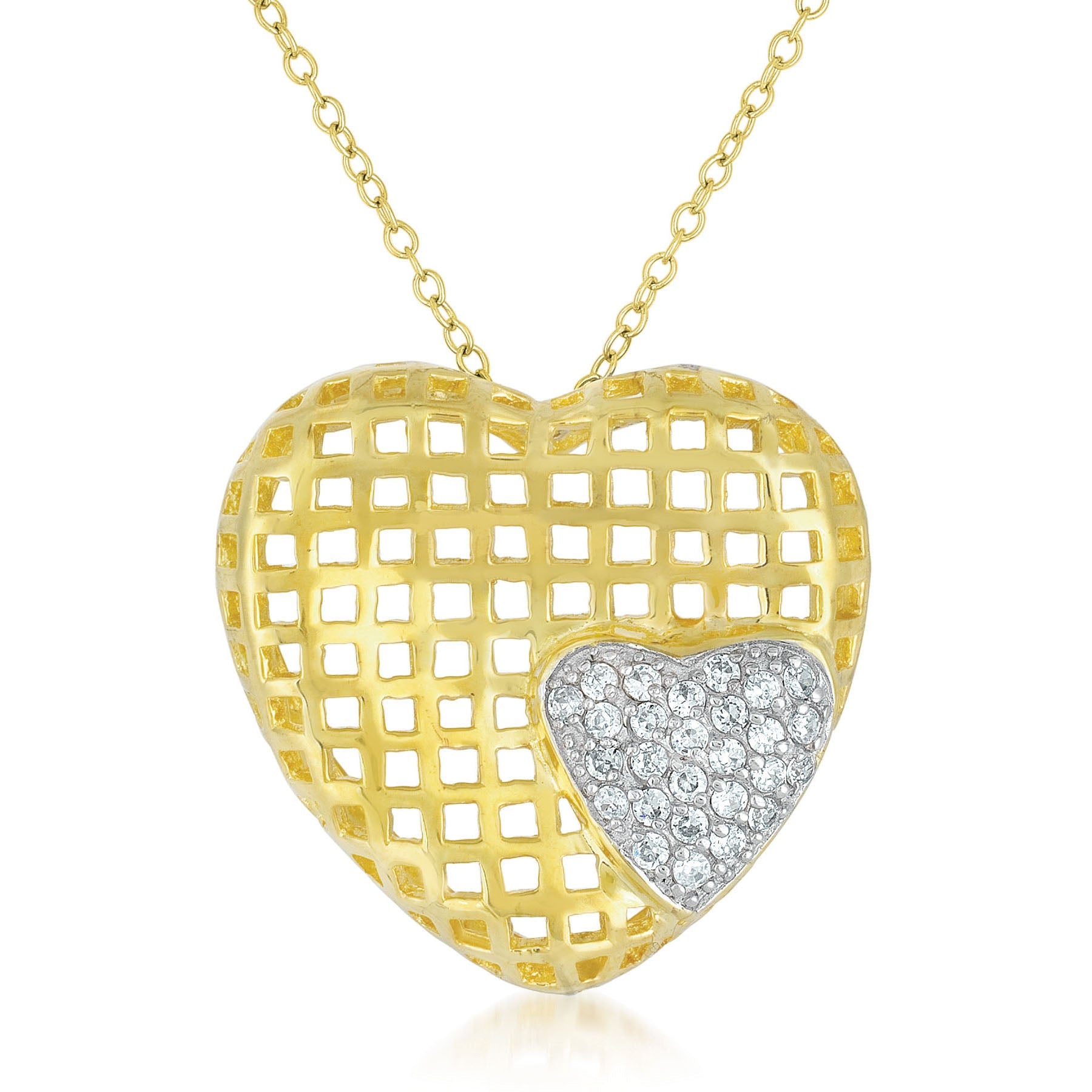 C.z. Sterling Silver Gold Plated Heart Shape Lace Pendant