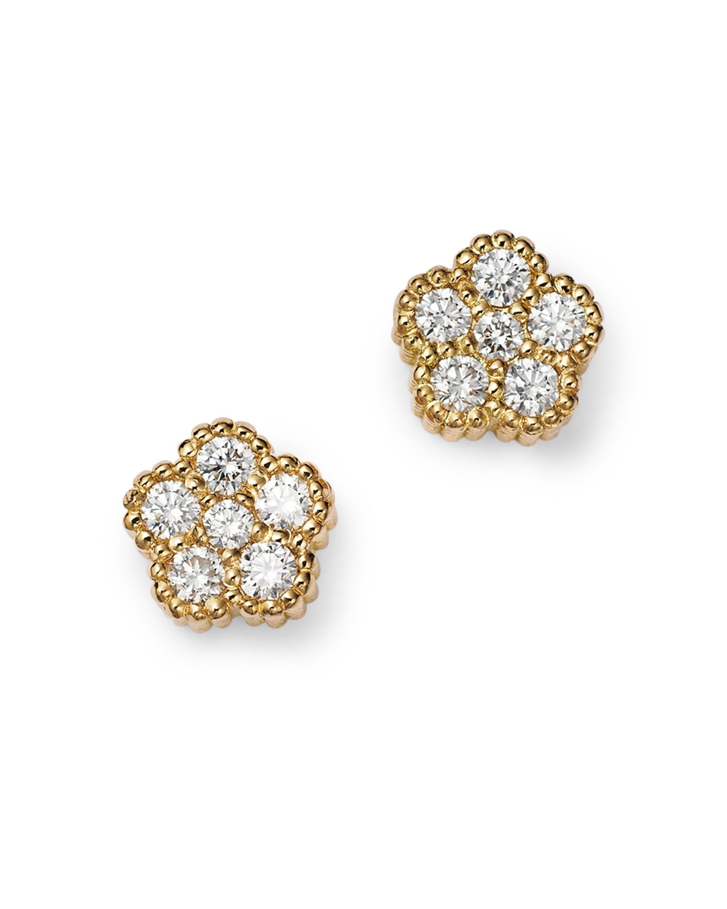 18K Yellow Gold Daisy Diamond Flower Stud Earrings - Exclusive