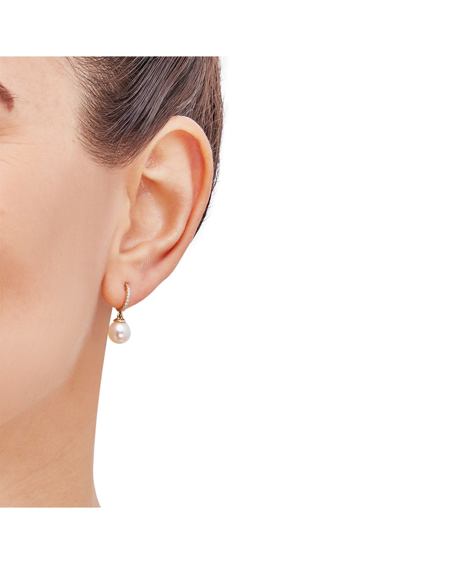 Cultured Freshwater Pearl & Diamond J Hoop Earrings in 14K Yellow Gold - Exclusive