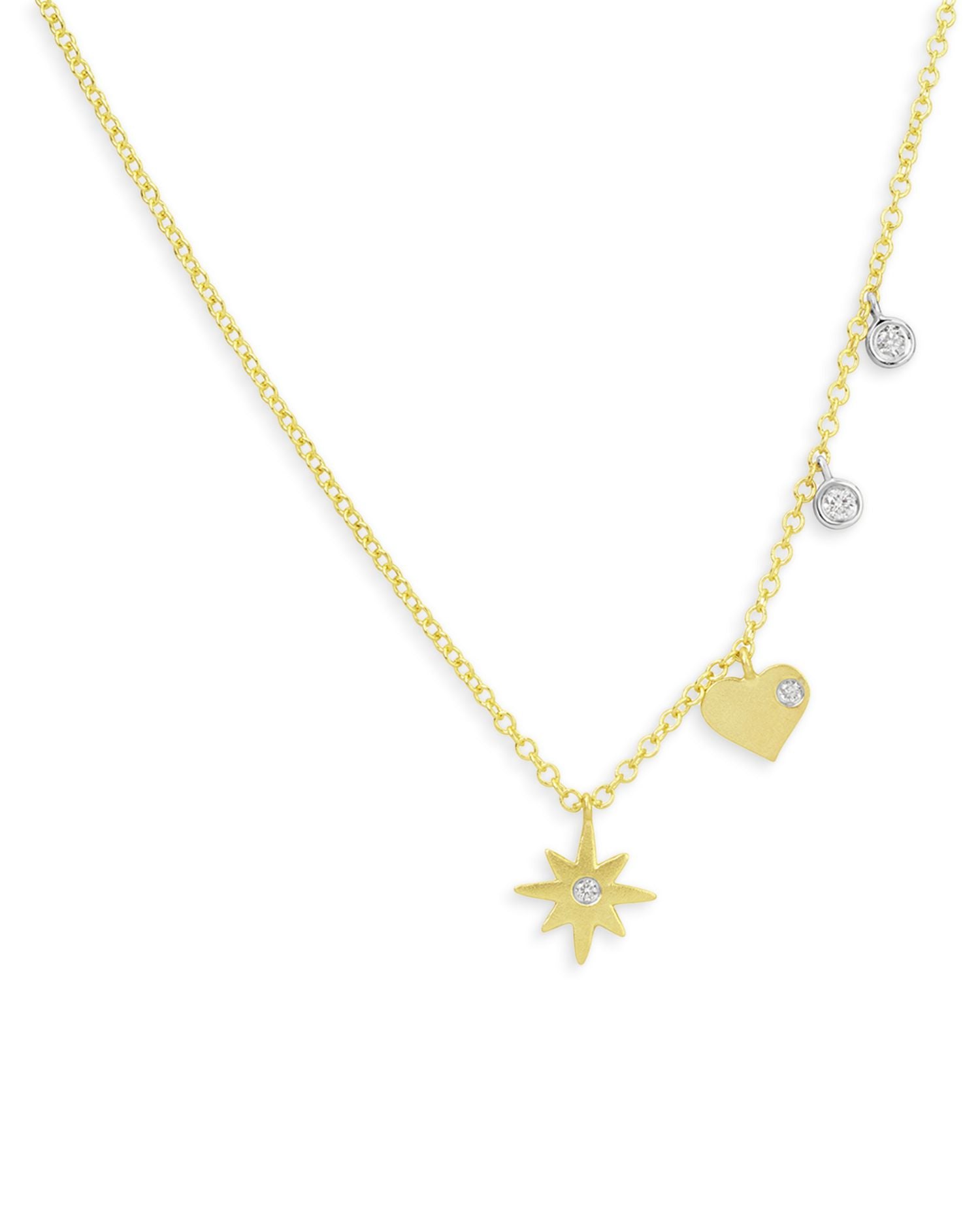 14K White Gold & Yellow Gold Diamond Starburst & Heart Pendant Necklace, 18'
