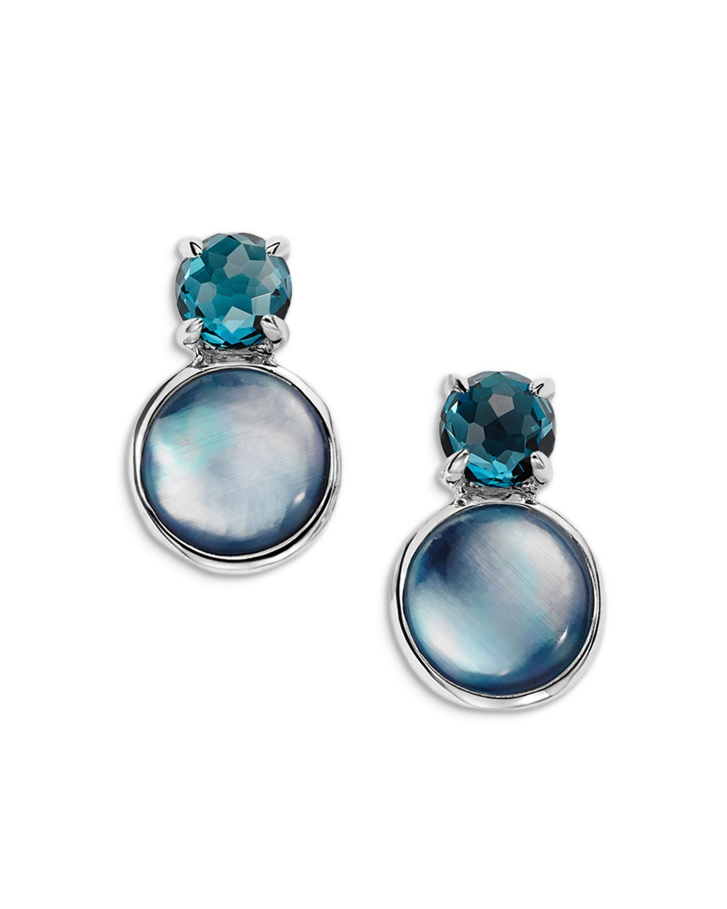 Sterling Silver Rock Candy® London Blue Topaz & Rock Crystal, Mother of Pearl & Onyx Triplet Stud Earrings