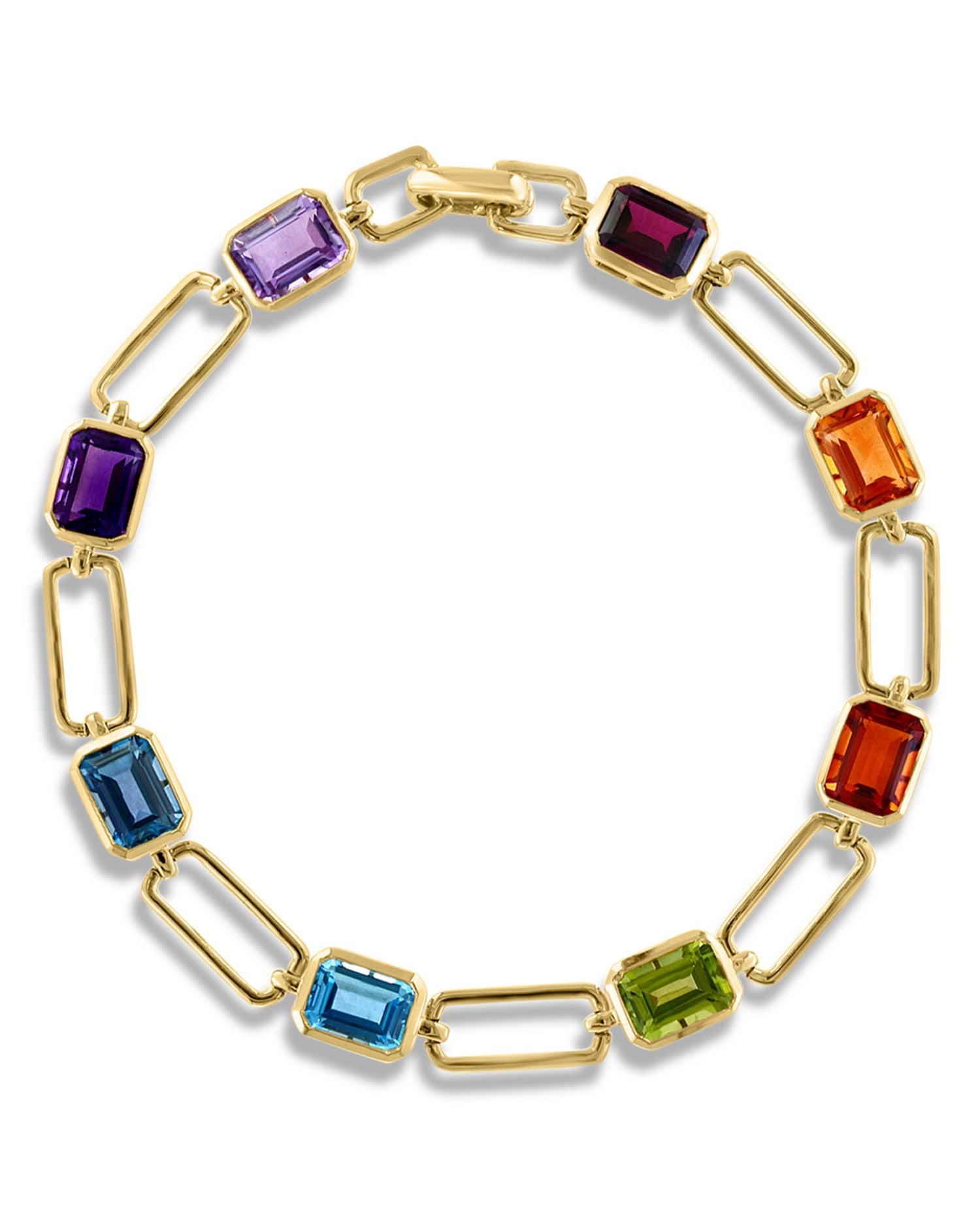 Multi Gemstone Paperclip Link Chain Bracelet in 14K Yellow Gold - Exclusive