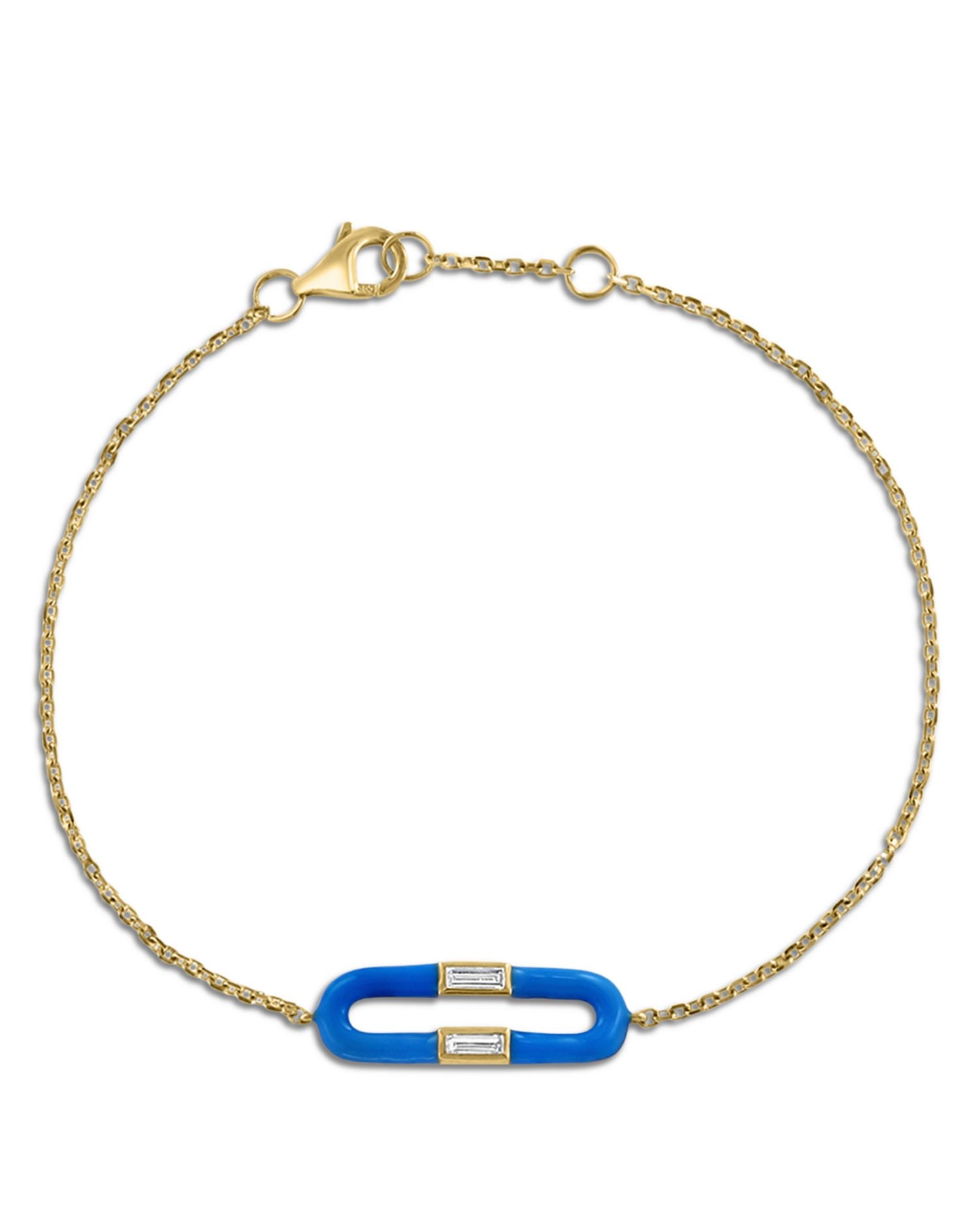 Diamond Accent Link Bracelet in 14K Yellow Gold with Blue Enamel - Exclusive
