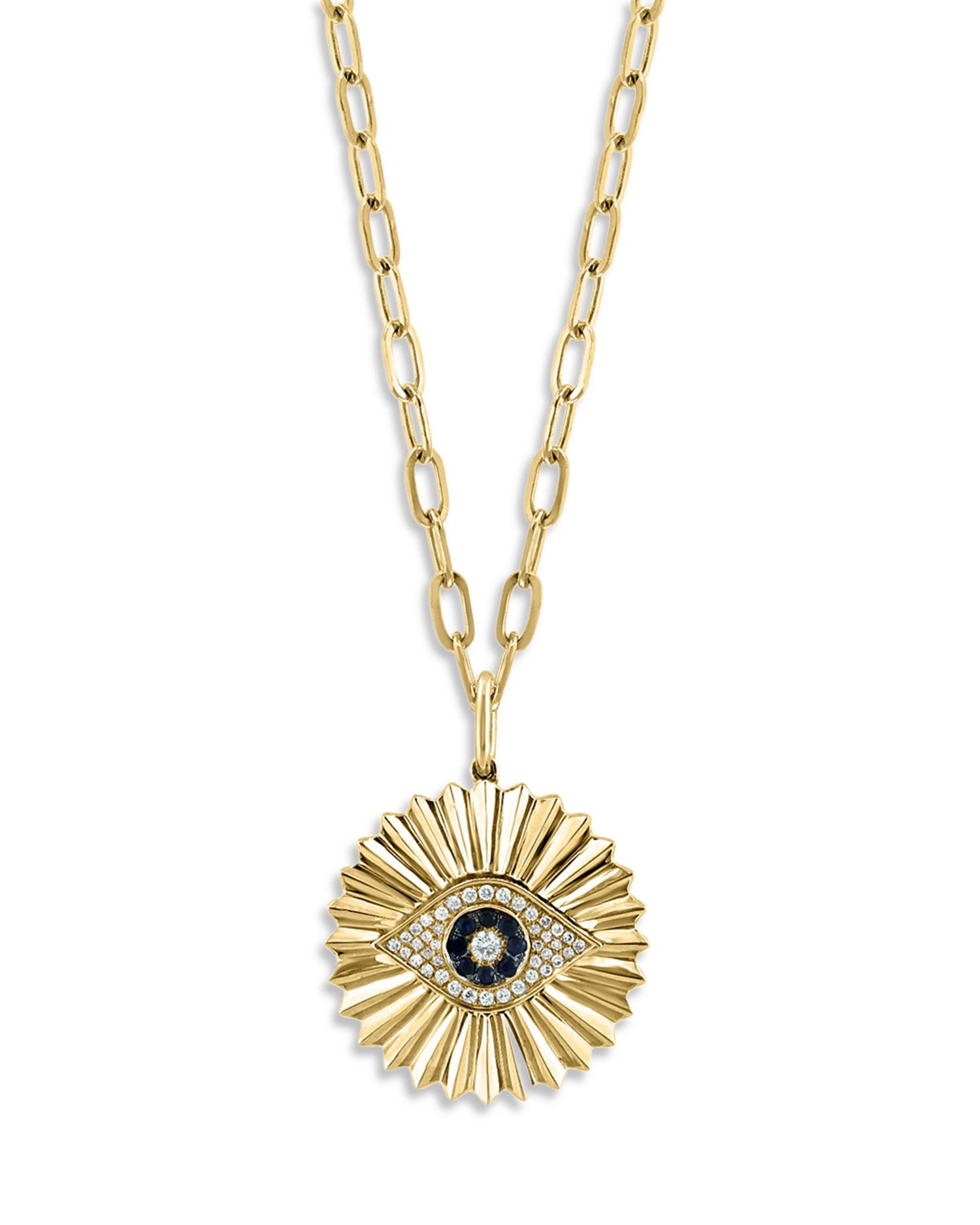 Blue Sapphire & Diamond Evil Eye Pendant Necklace in 14K Yellow Gold, 18' - Exclusive