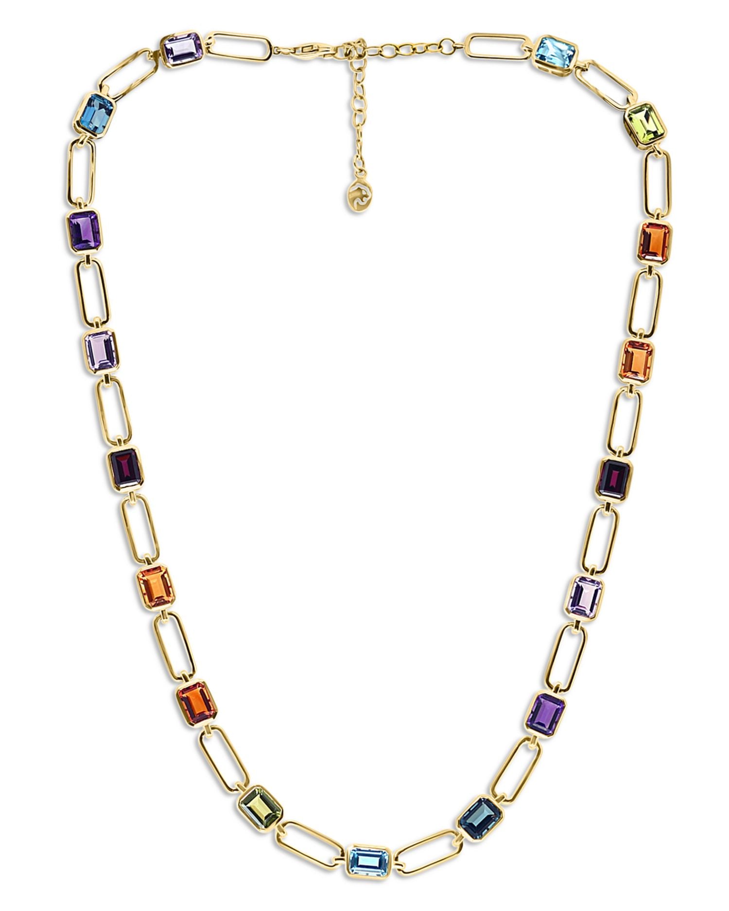 Multi Gemstone Paperclip Link Statement Necklace in 14K Yellow Gold, 16-18' - Exclusive
