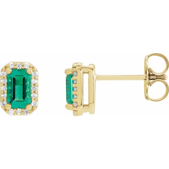 1.6Ct Emerald-Cut Lab-grown and Natural Diamond Halo Earrings in 14K Yellow Gold