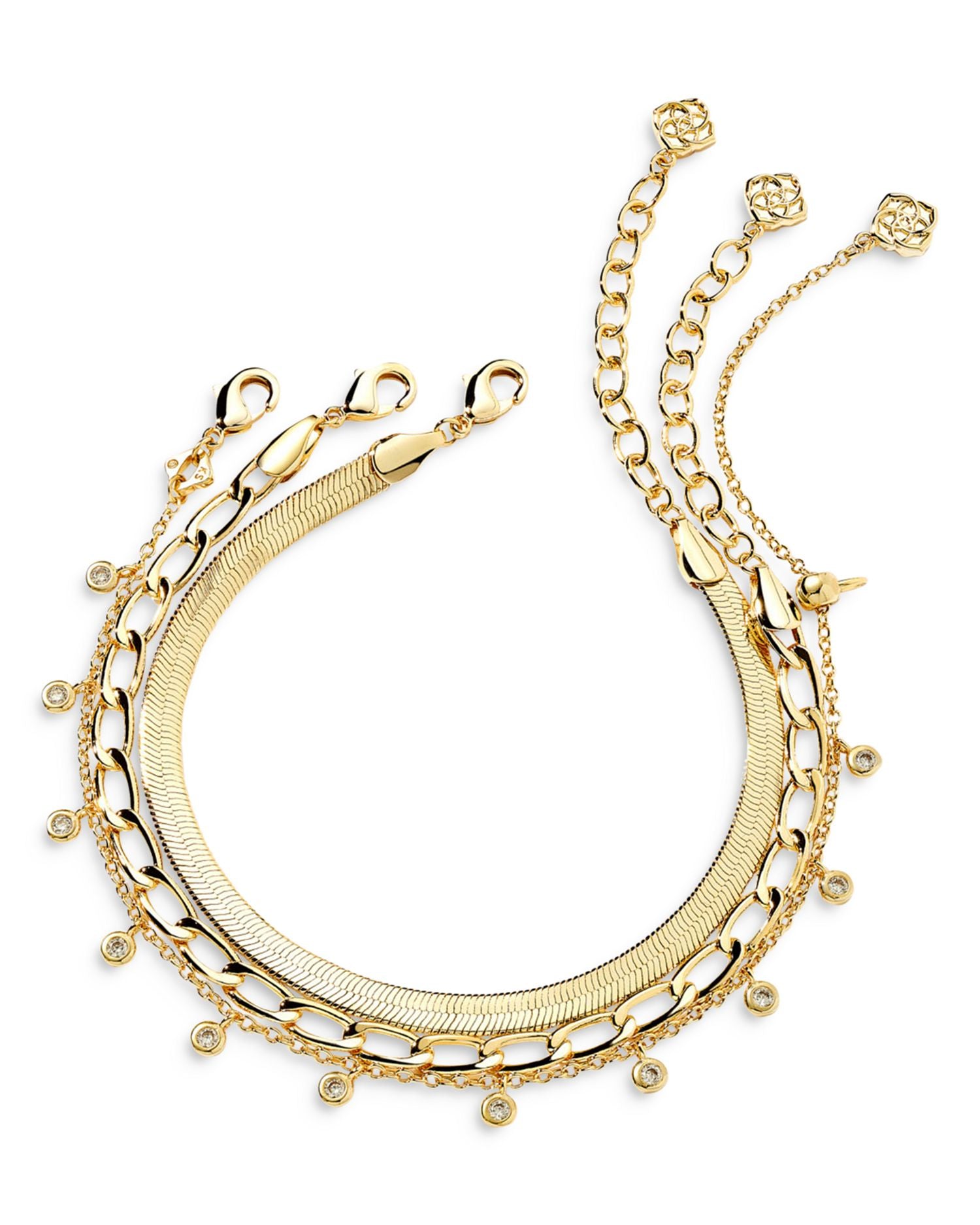 Kassie Cubic Zirconia Charm Mixed Chain Bracelets, Set of 3