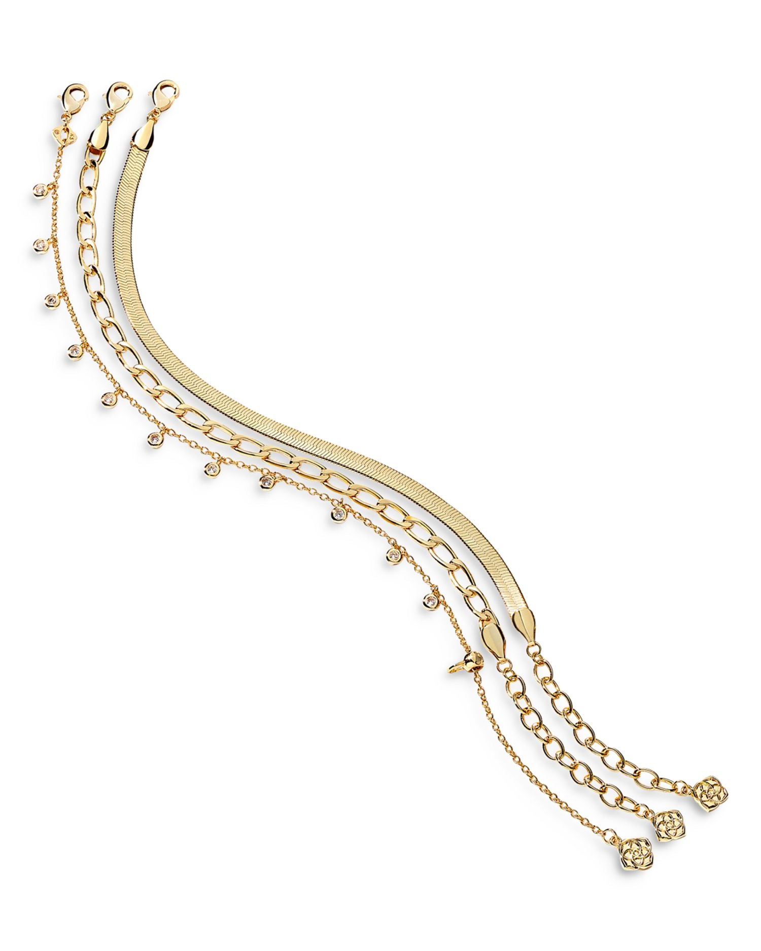 Kassie Cubic Zirconia Charm Mixed Chain Bracelets, Set of 3