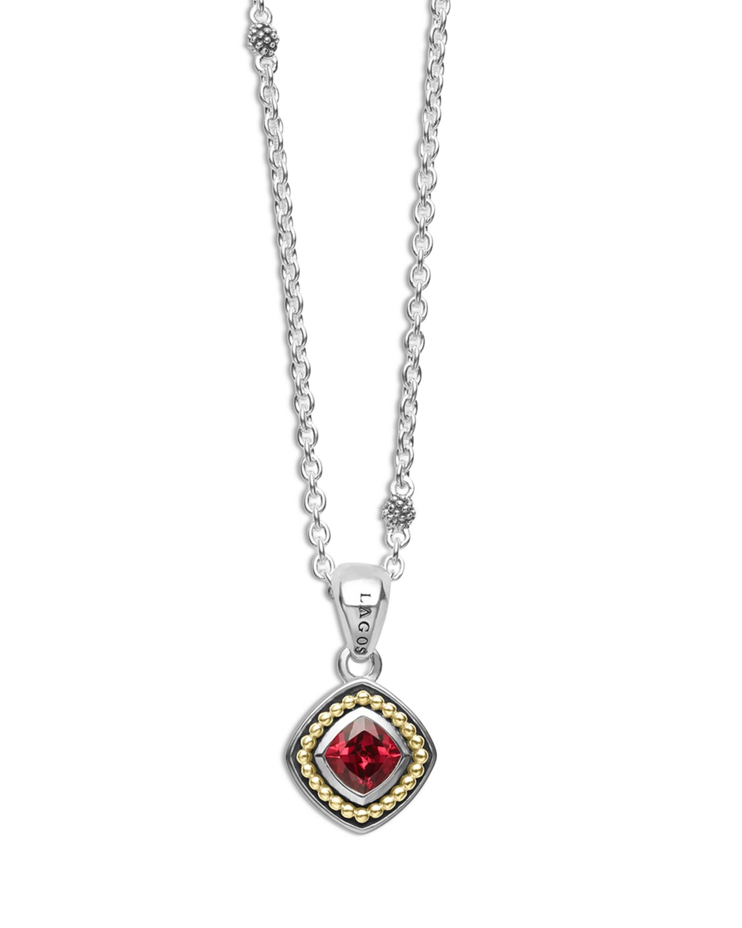 18K Yellow Gold & Sterling Silver Rittenhouse Rhodolite Garnet Bead Frame Pendant Necklace, 16-18'