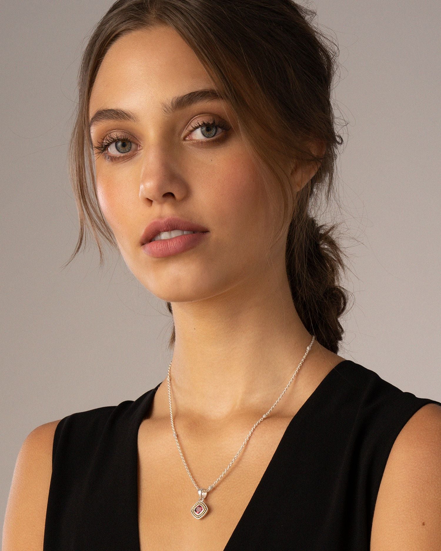 18K Yellow Gold & Sterling Silver Rittenhouse Rhodolite Garnet Bead Frame Pendant Necklace, 16-18'