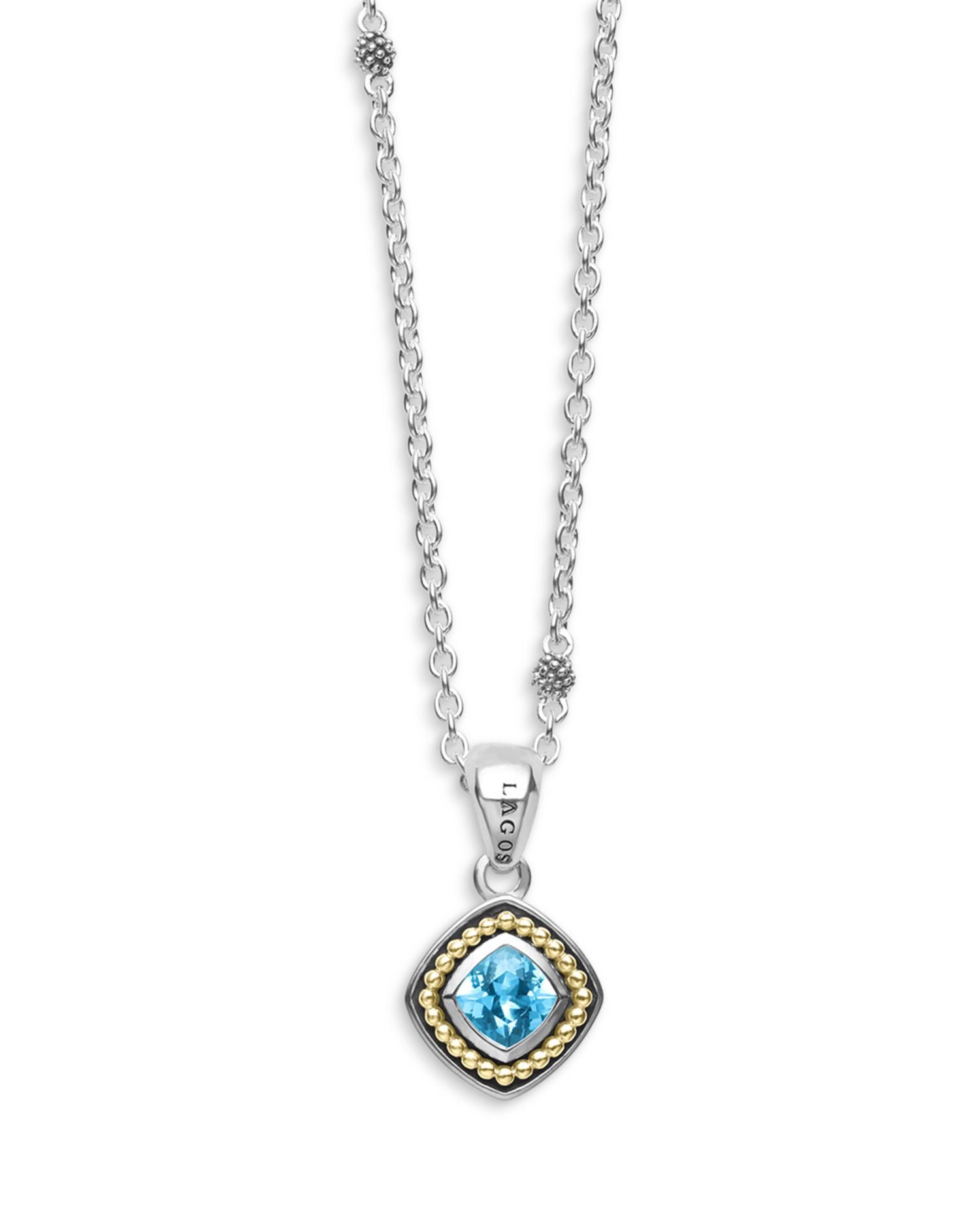 18K Yellow Gold & Sterling Silver Rittenhouse Blue Topaz Bead Frame Pendant Necklace, 16-18'