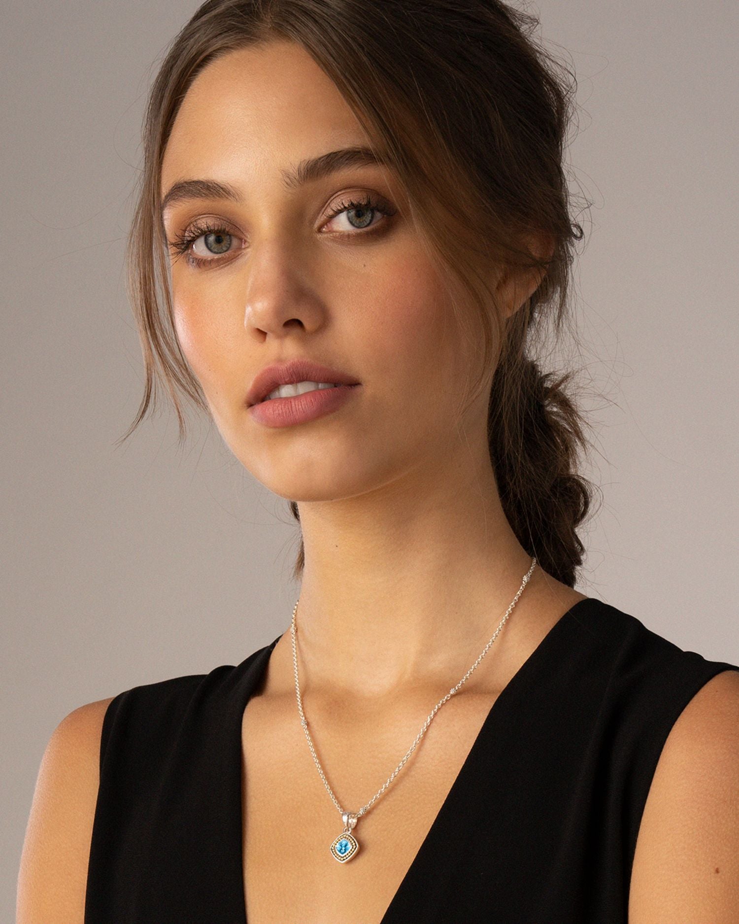 18K Yellow Gold & Sterling Silver Rittenhouse Blue Topaz Bead Frame Pendant Necklace, 16-18'