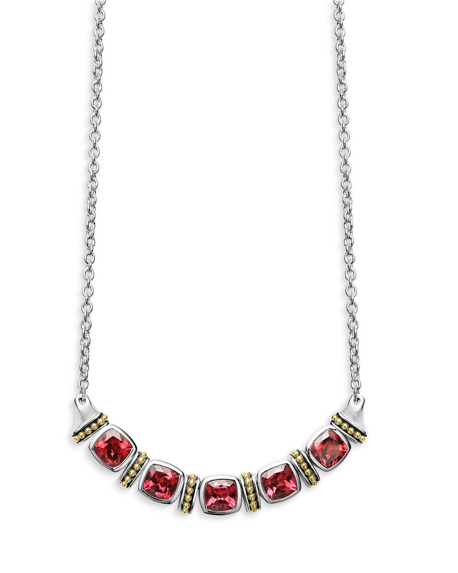 18K Yellow Gold & Sterling Silver Rittenhouse Rhodolite Garnet Multi Stone Statement Necklace, 16-18'