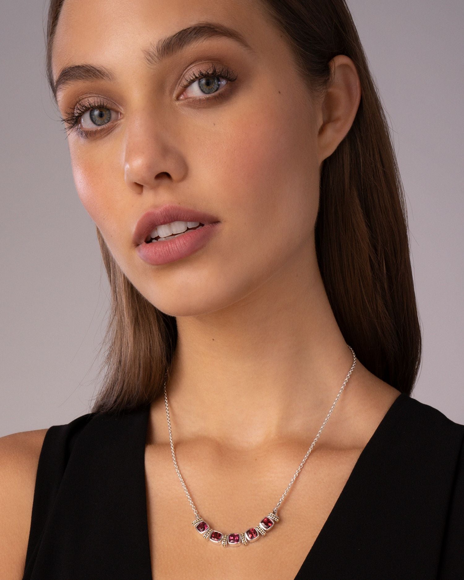 18K Yellow Gold & Sterling Silver Rittenhouse Rhodolite Garnet Multi Stone Statement Necklace, 16-18'