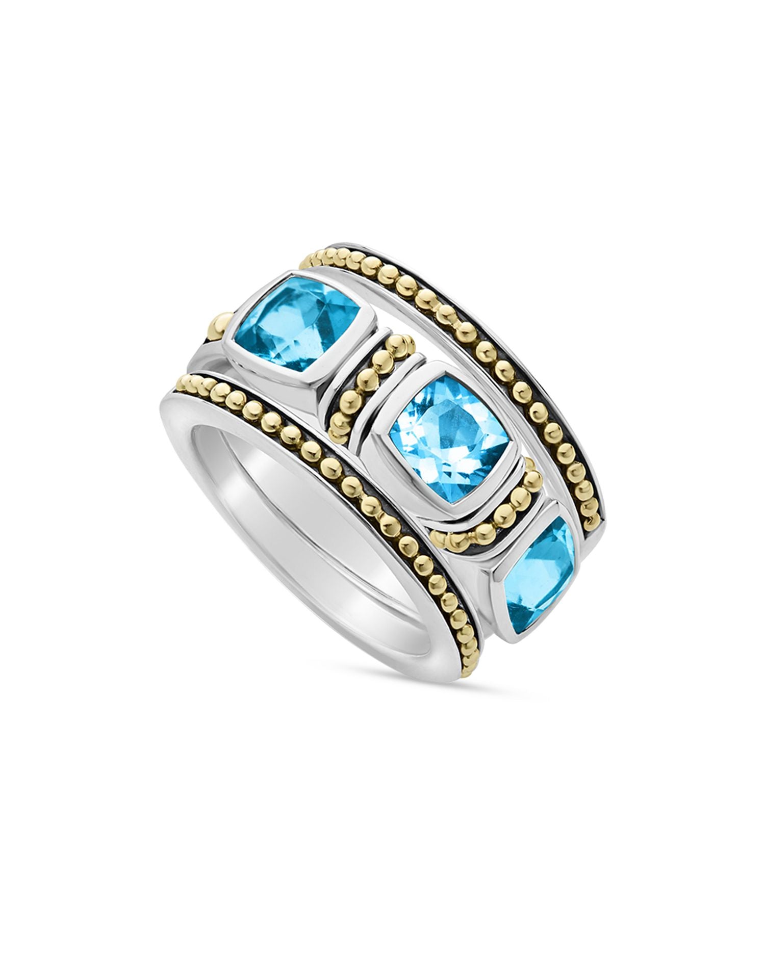 18K Yellow Gold & Sterling Silver Rittenhouse Blue Topaz Beaded Ring