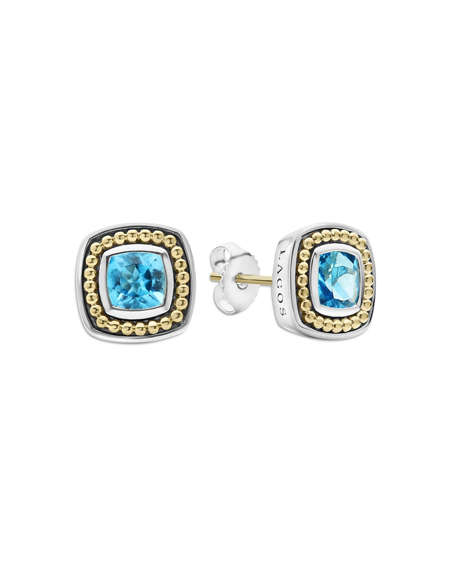 18K Yellow Gold & Sterling Silver Rittenhouse Blue Topaz Stud Earrings