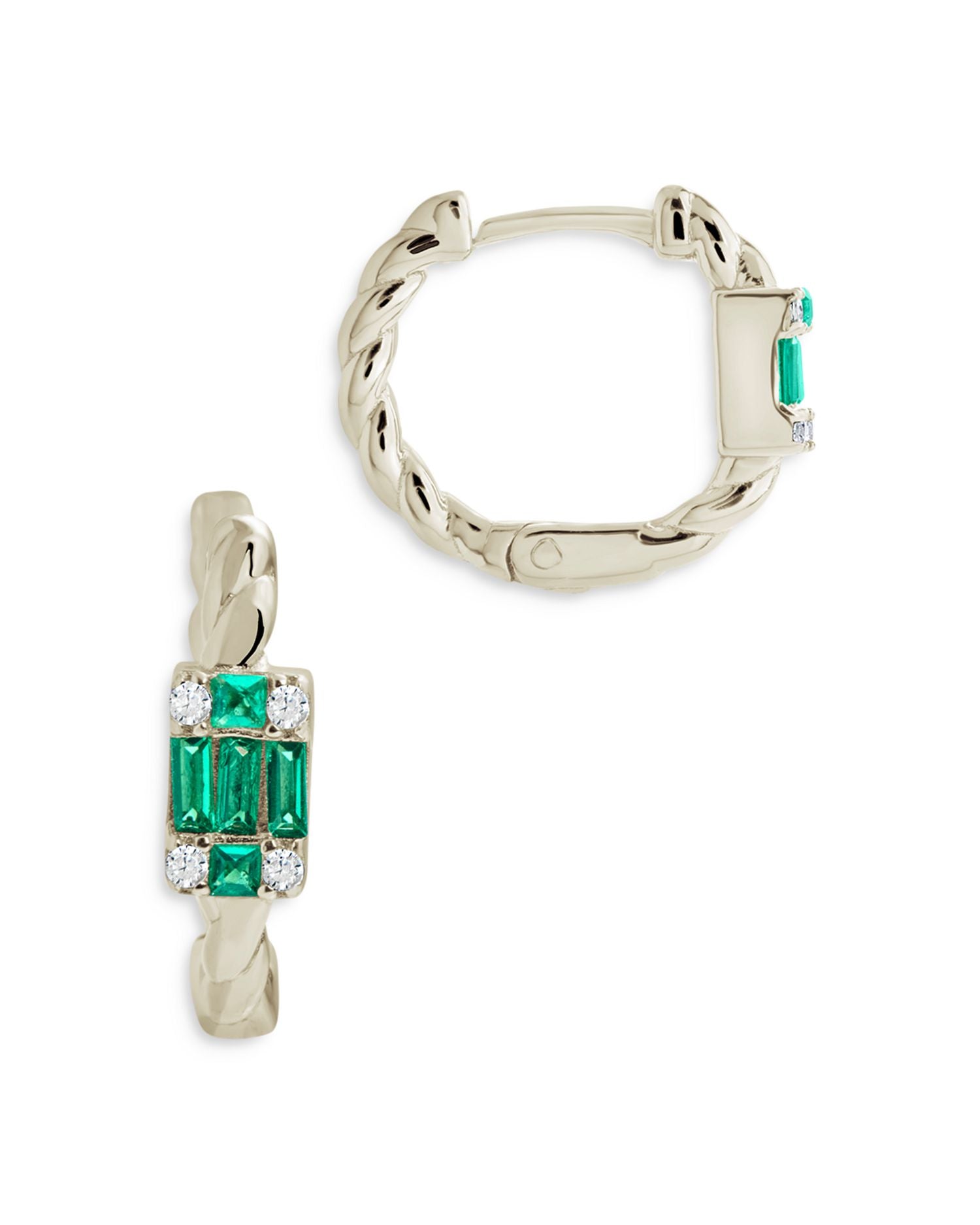 Sterling Silver Cubic Zirconia Baguette Micro Hoop Earrings