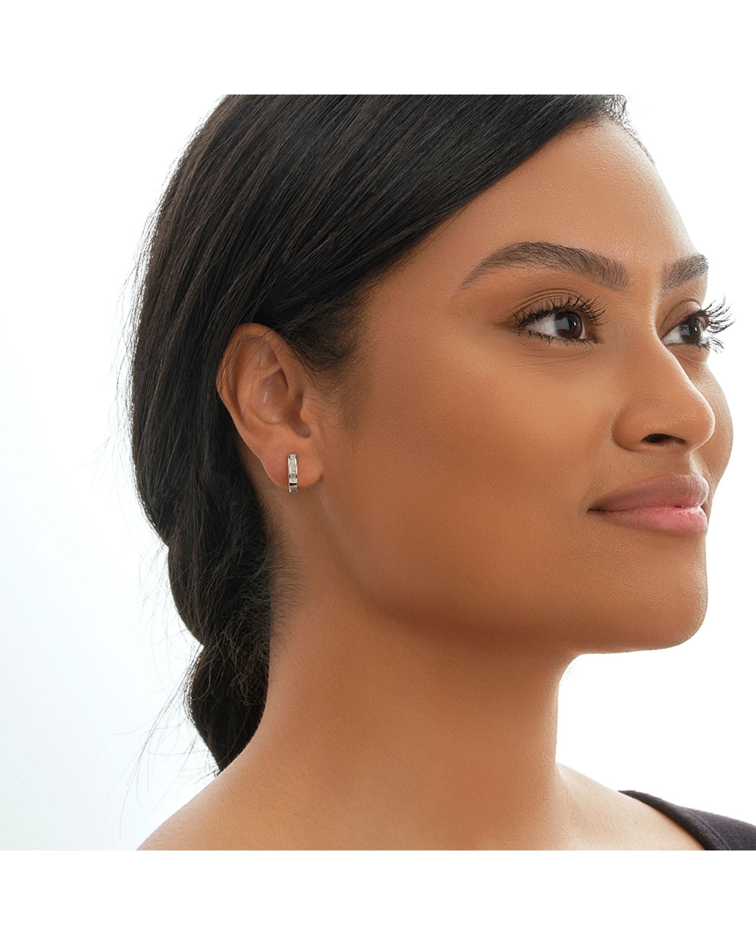 Sterling Silver Cubic Zirconia Baguette Micro Hoop Earrings