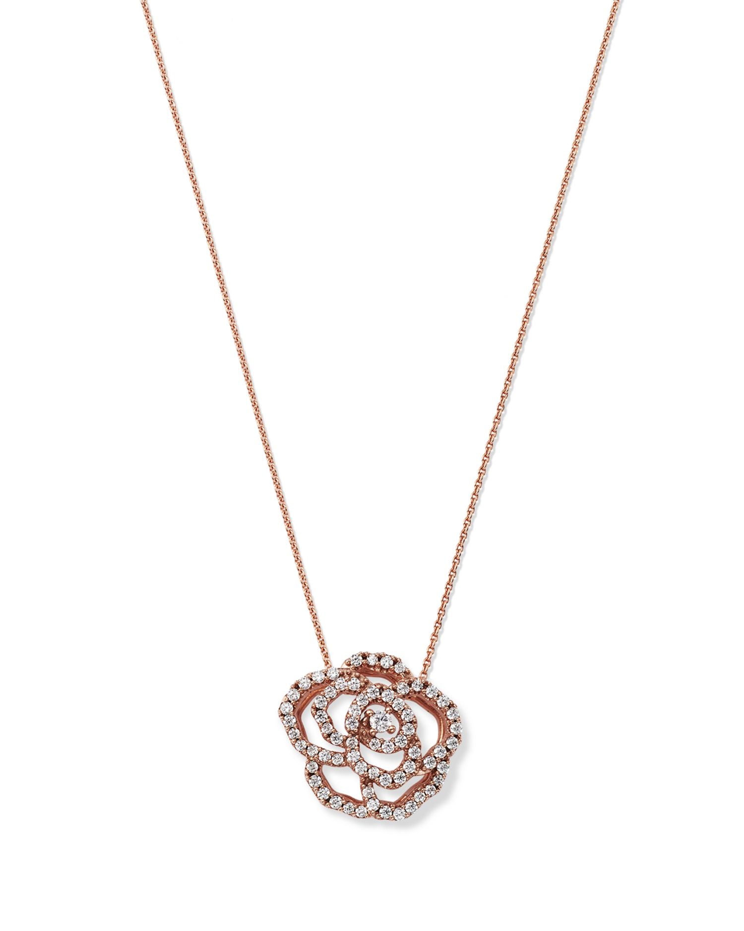 Diamond Rose Flower Pendant Necklace in 14K Rose Gold, 0.30 ct. t.w. - Exclusive