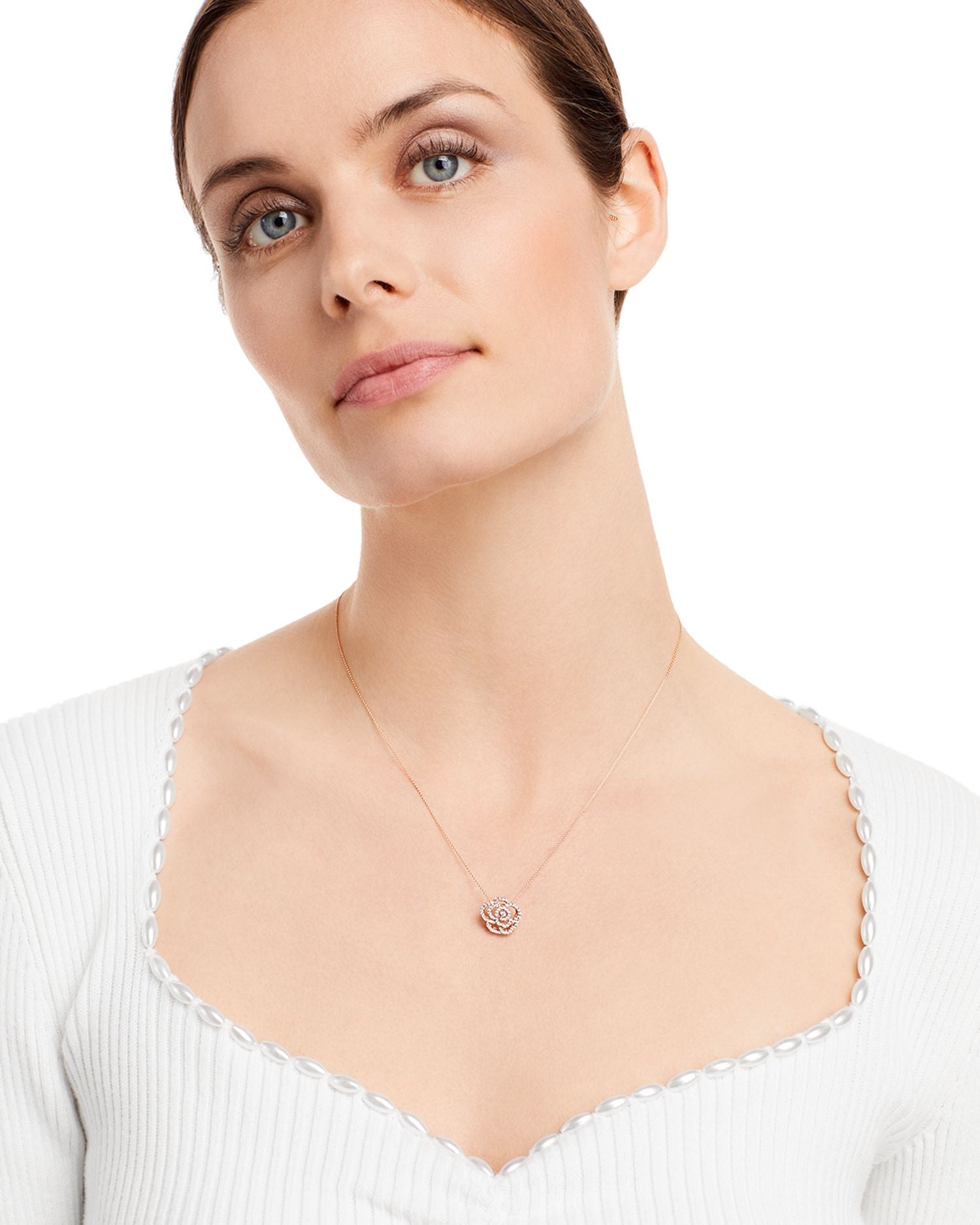 Diamond Rose Flower Pendant Necklace in 14K Rose Gold, 0.30 ct. t.w. - Exclusive