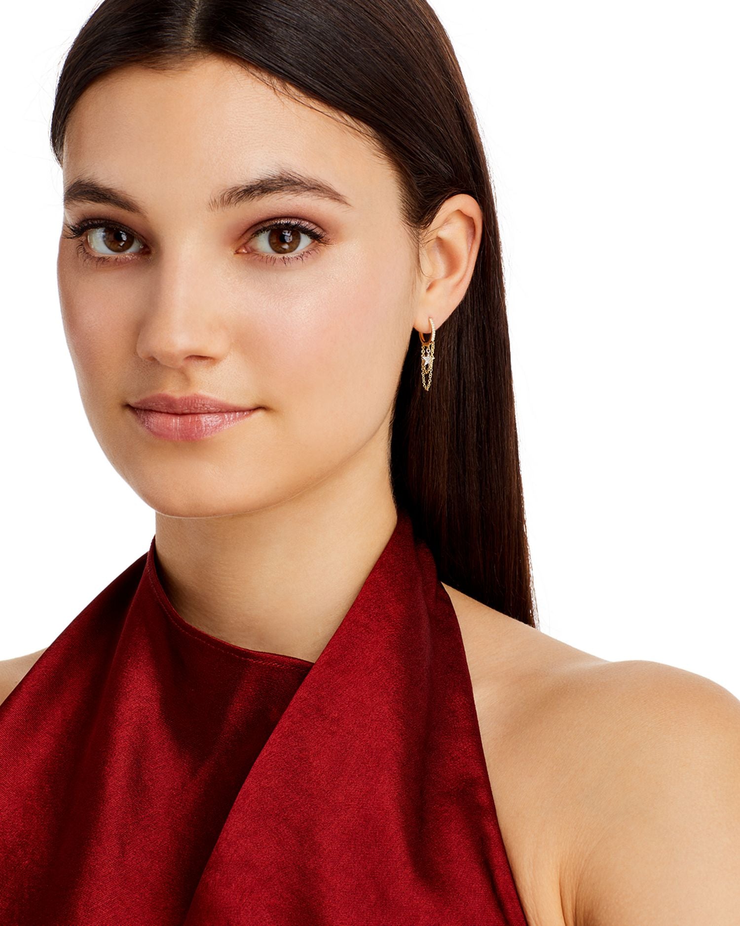 14K Yellow and White Gold Pavé Diamond Star Hoop Earrings