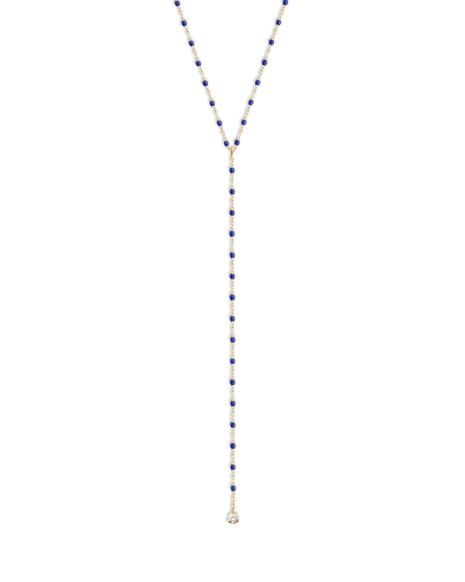 18K Yellow Gold Mini Gigi Diamond Resin Bead Y Necklace, 19.3-19.7"