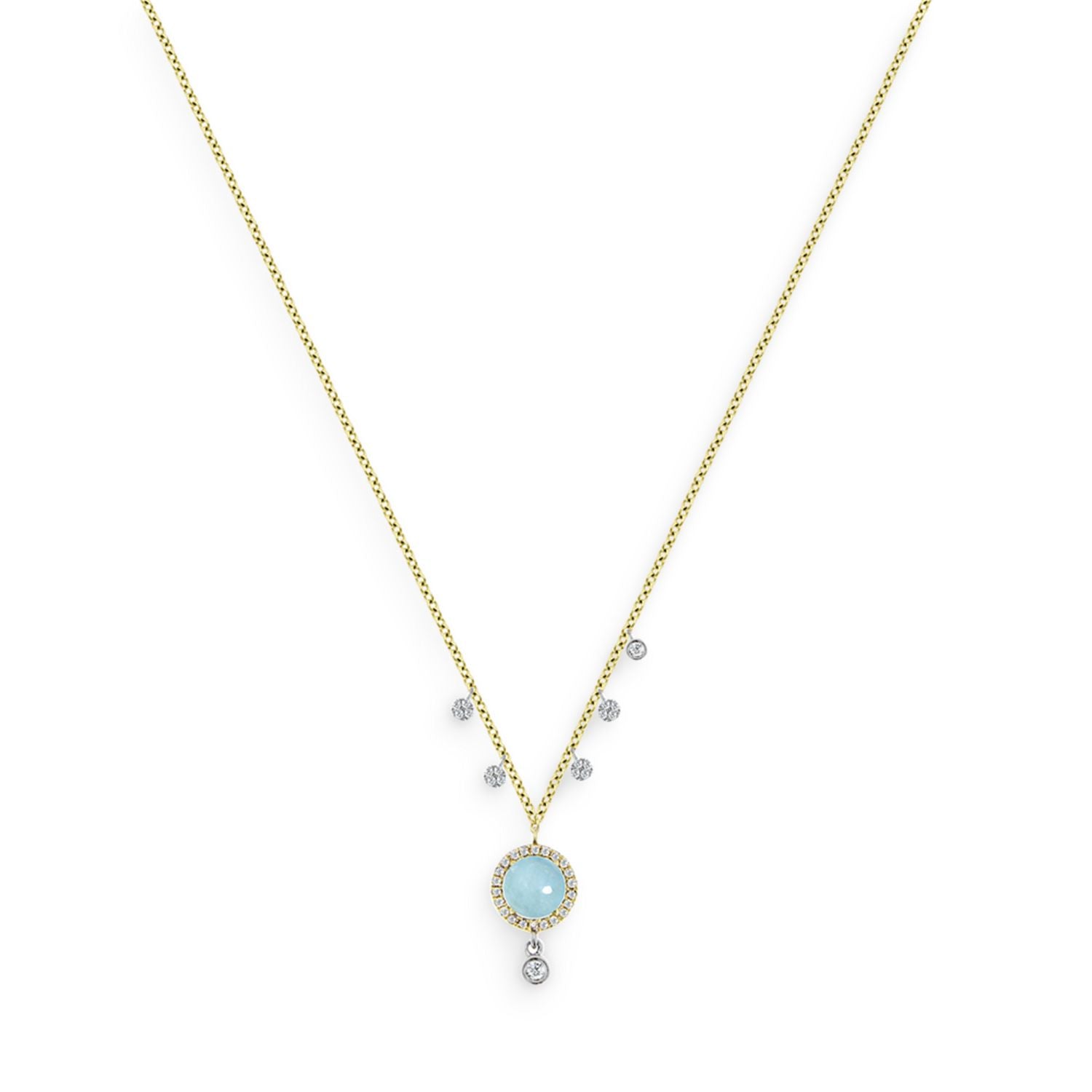 14K Yellow Gold Milky Aqua & Diamond Necklace, 18'