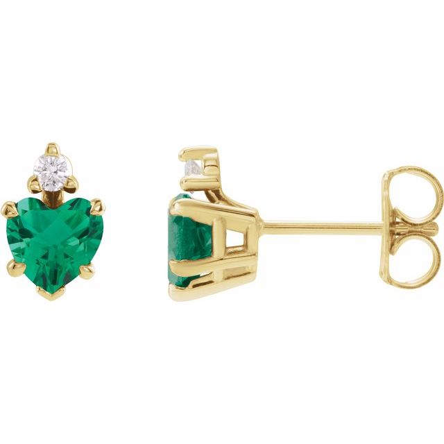 Emerald-Cut Lab-grown and Natural Diamond Stud Earrings in 14K Yellow Gold
