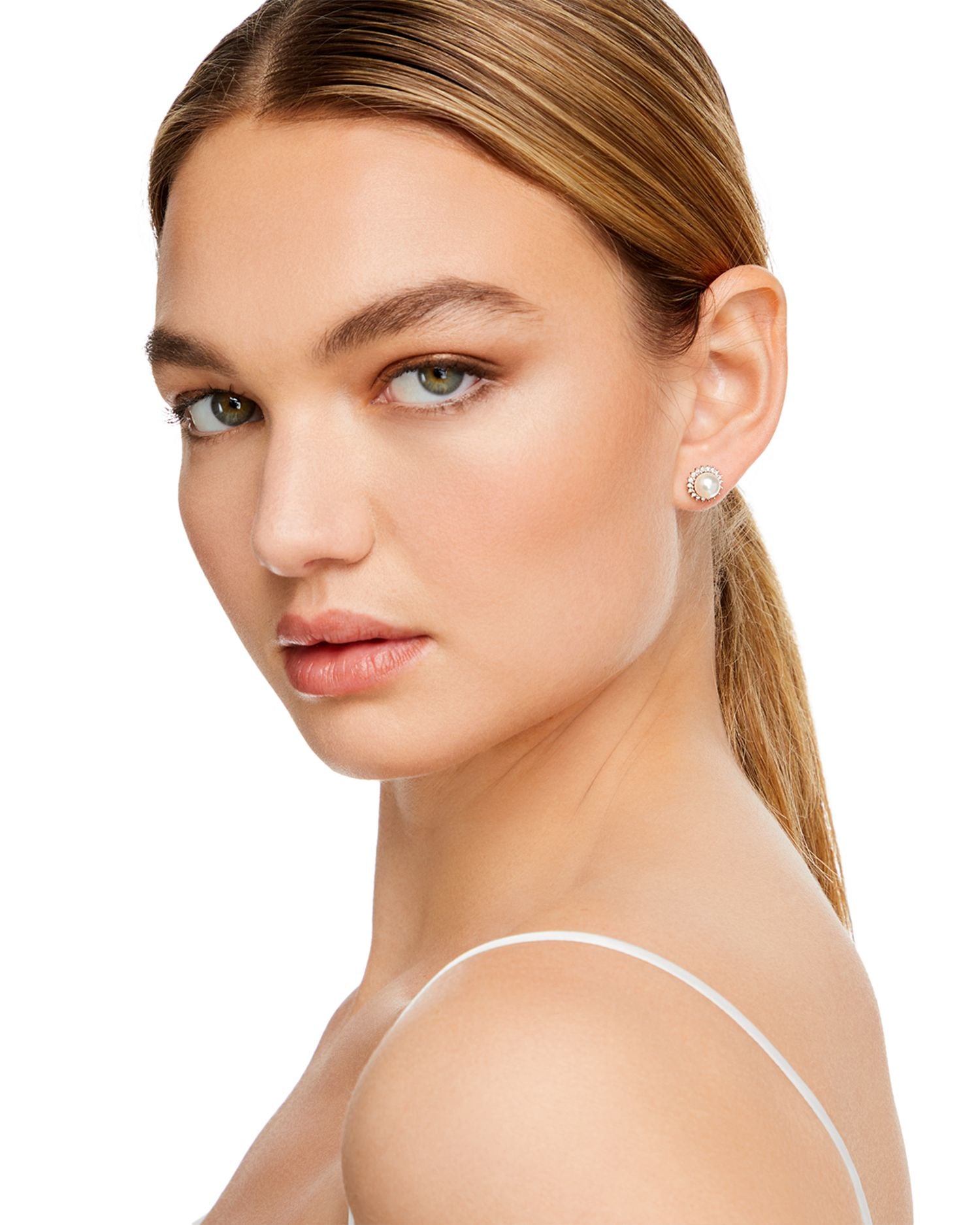 Cultured Akoya Pearl Stud Earrings with Diamonds in 14K White Gold, 6.5mm - Exclusive