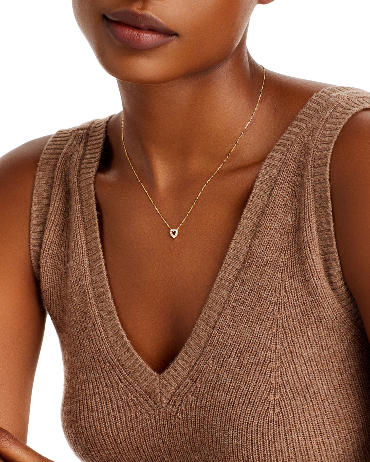 18K Yellow Gold Diamond Baby Heart Pendant Necklace, 16'-18'