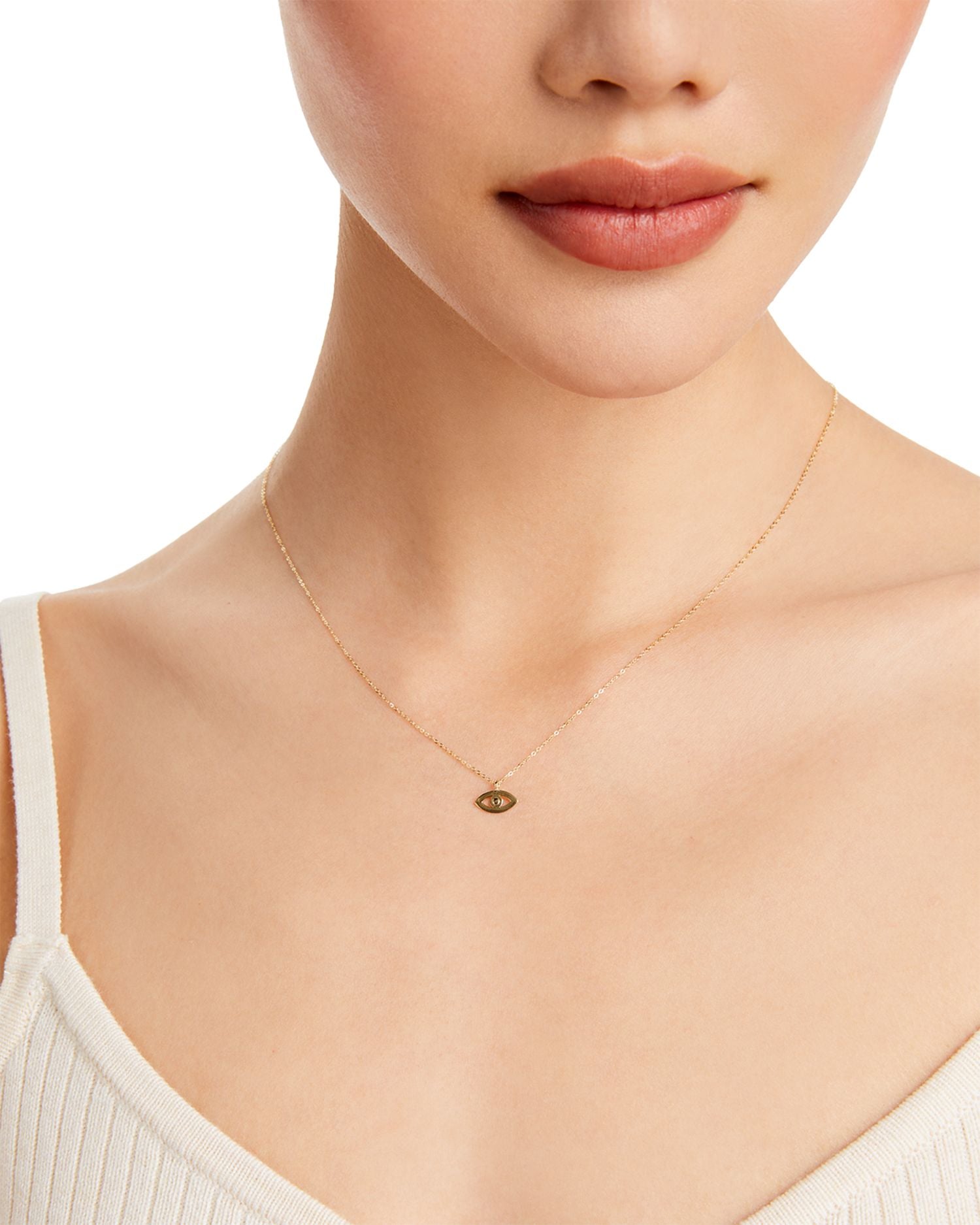 14K Yellow Gold Evil Eye Pendant Necklace, 16'