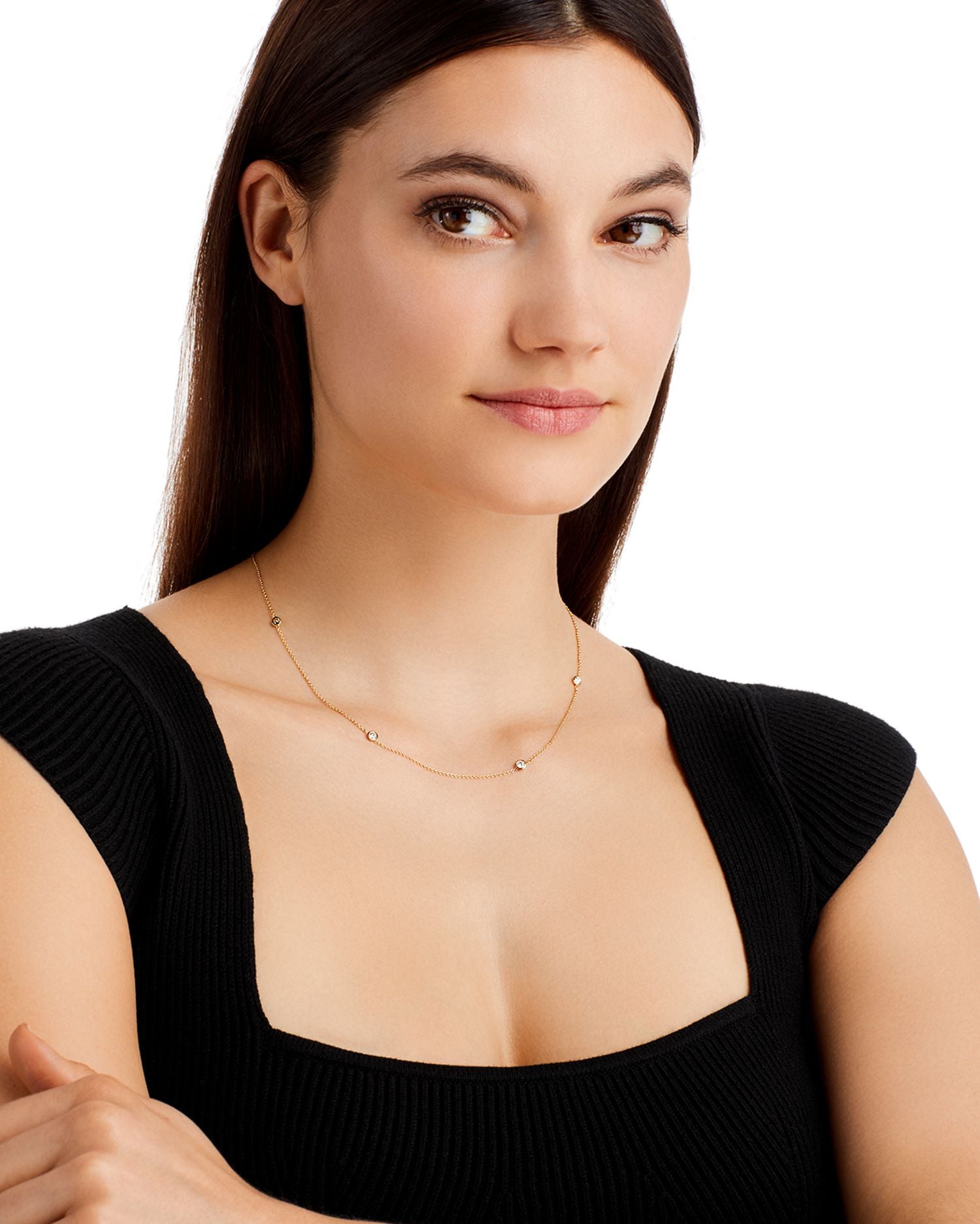 Diamond Station Necklace in 14K Yellow Gold, 0.50 ct. t.w. - Exclusive