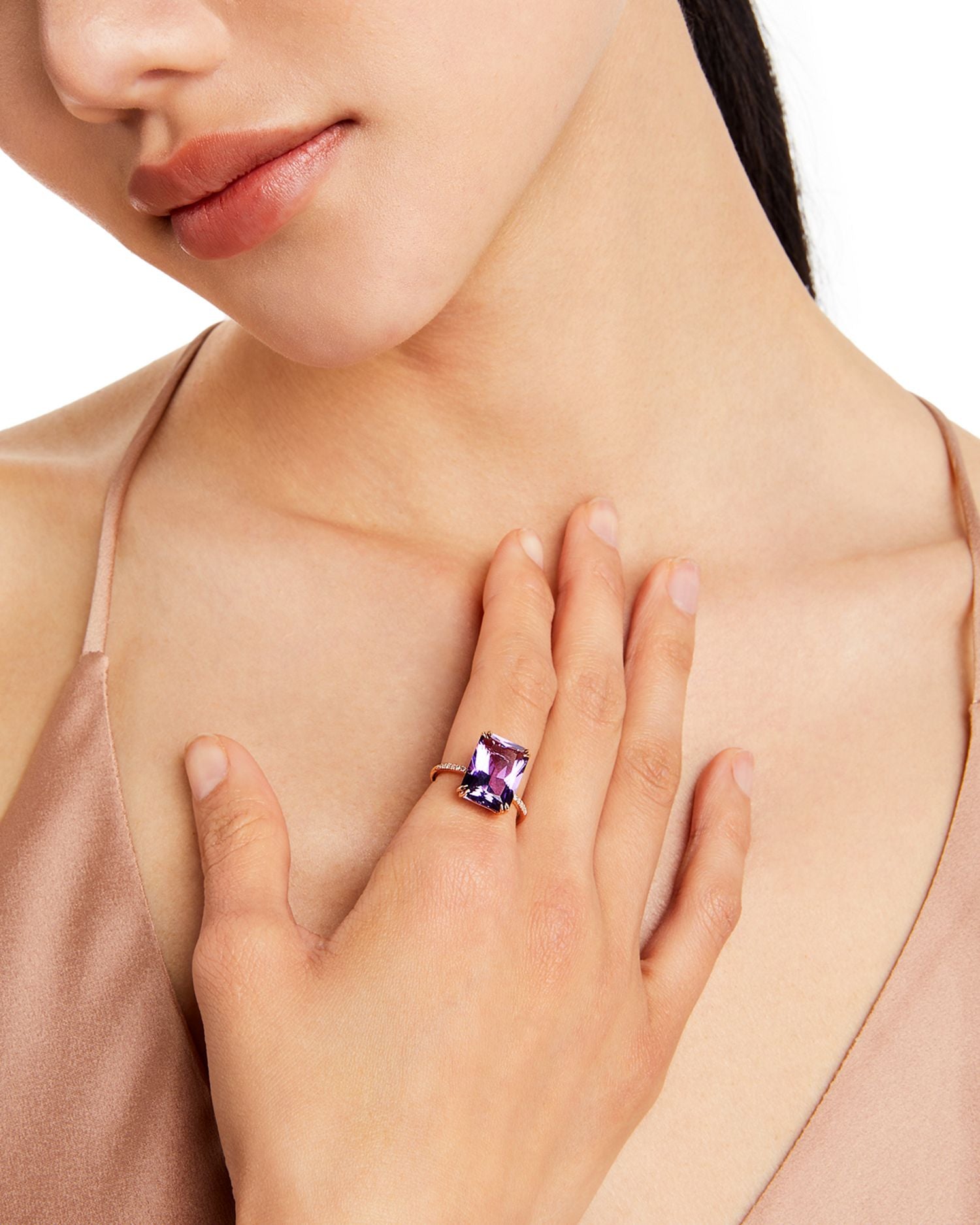 Amethyst and Diamond Statement Ring in 14K Rose Gold - Exclusive
