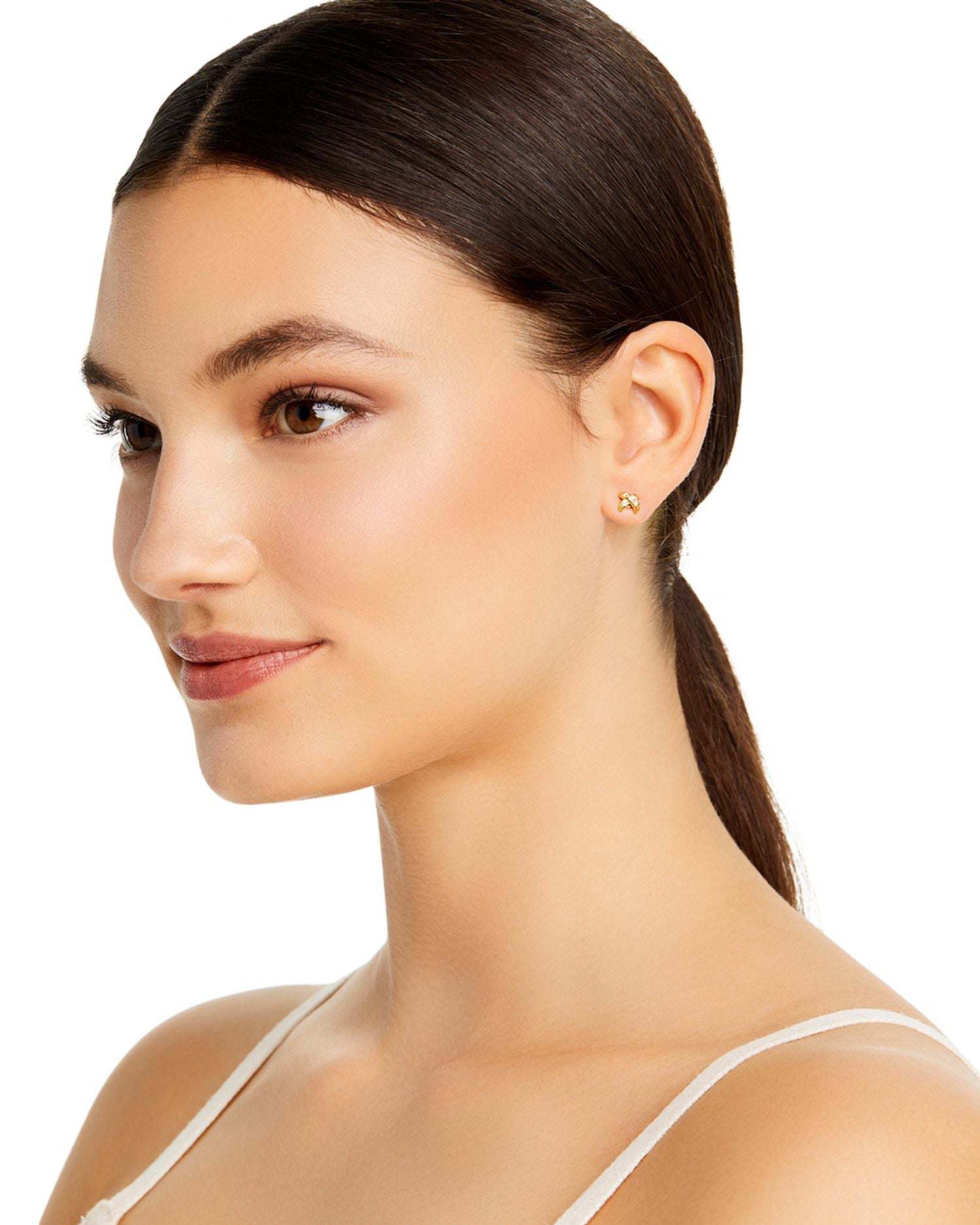 18K Yellow Gold 'X' Pavé Stud Earrings