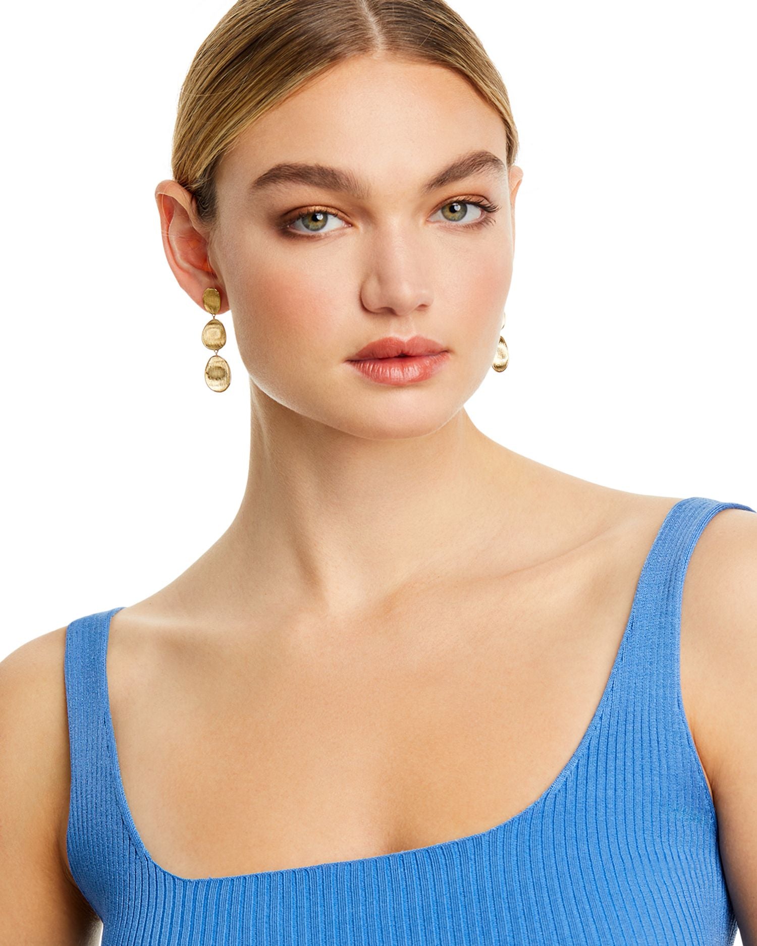 18K Yellow Gold Lunaria Three Tiered Drop Earrings