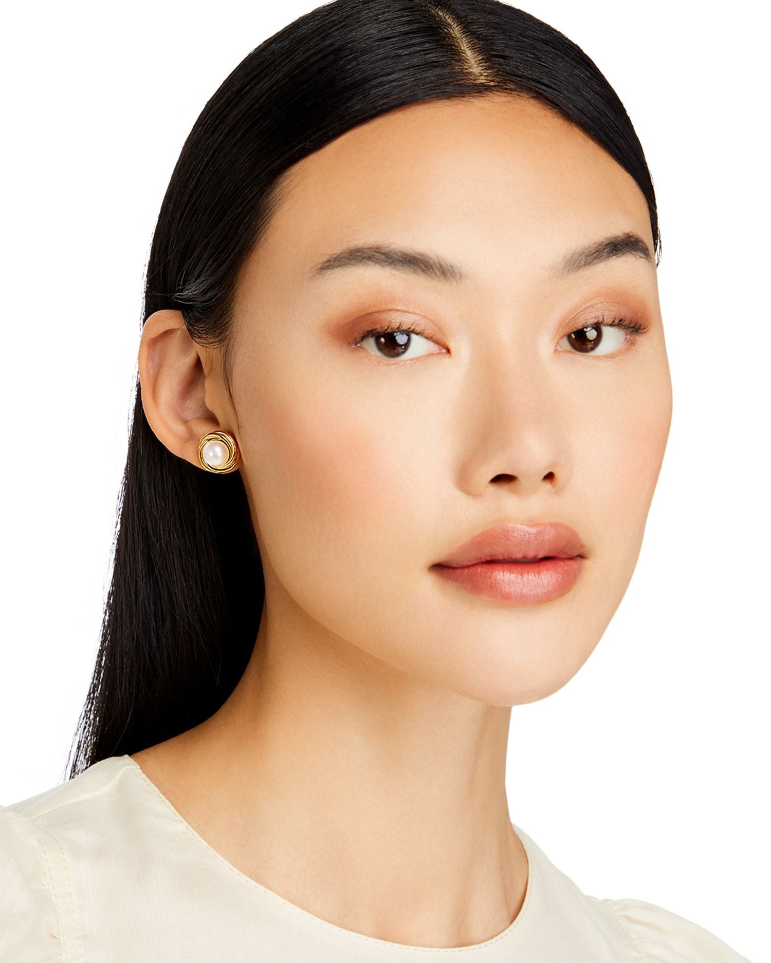 14K Yellow Gold Knot Stud Earrings with Cultured Freshwater Pearls - Exclusive