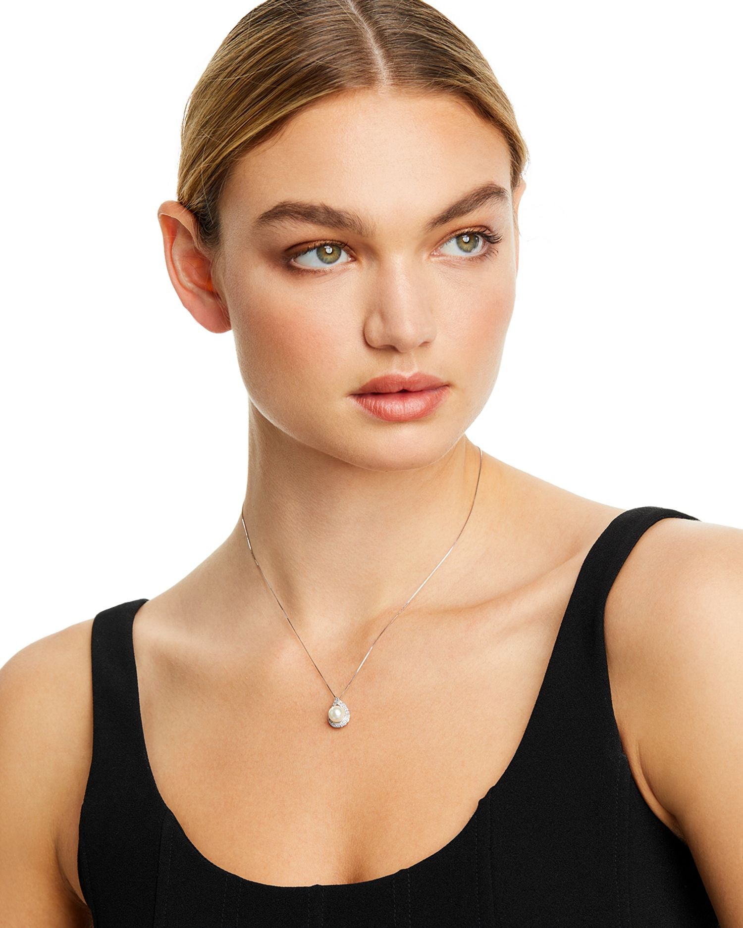 Cultured Akoya Pearl Pendant Necklace with Diamonds, 17.5' - Exclusive
