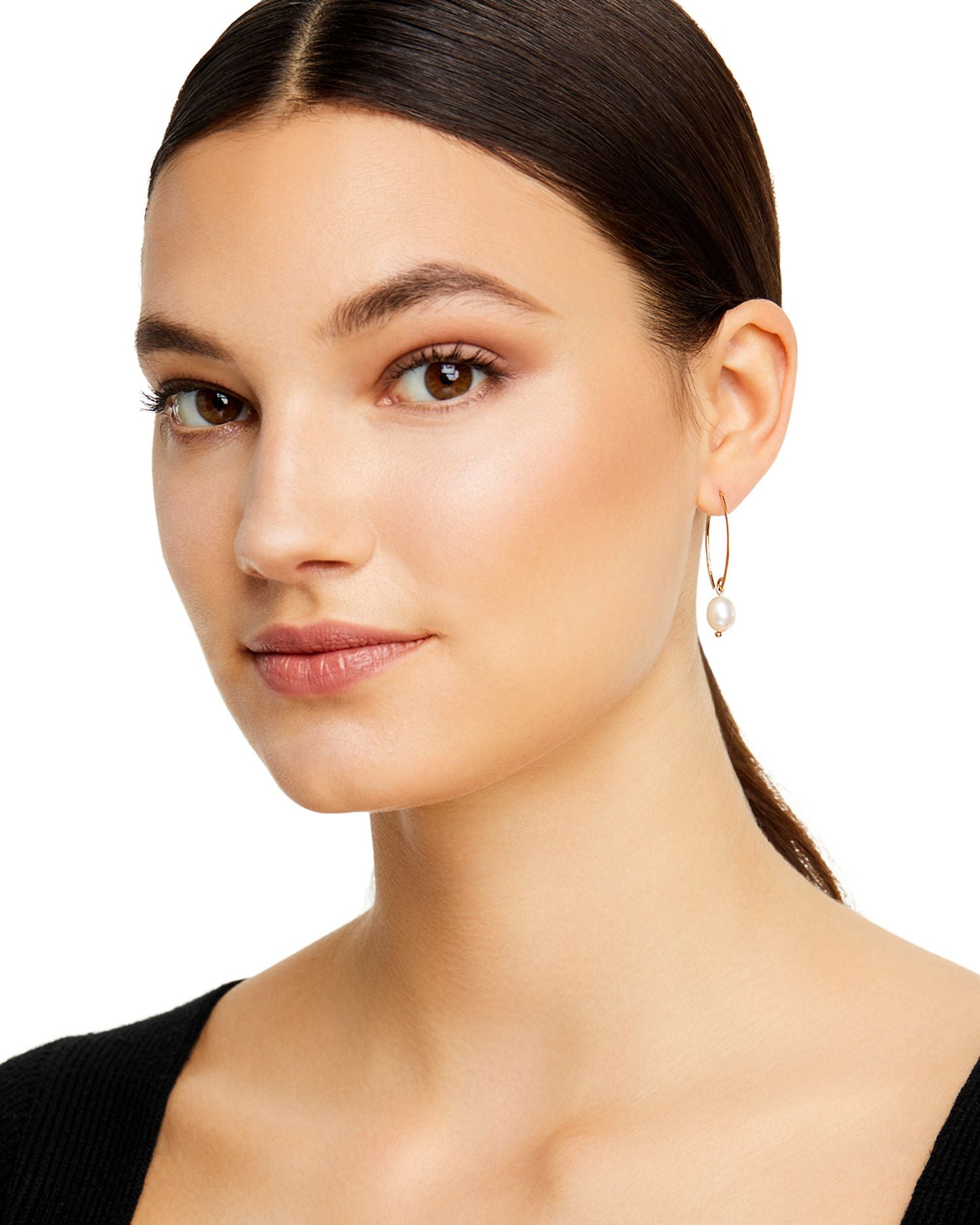 Simple Sweep Earrings with Cultured Freshwater Pearl Drops in 14K Yellow Gold, 8mm - Exclusive